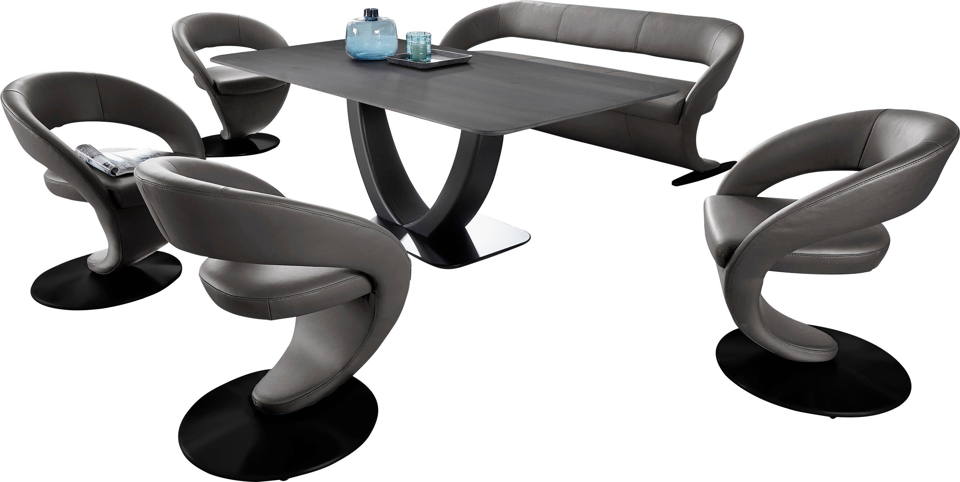in Wildeiche (Set), Design-Drehstühlen Tischplatte Tisch Wave, 4 & Wohnen Komfort 180x90cm, K+W Essgruppe und