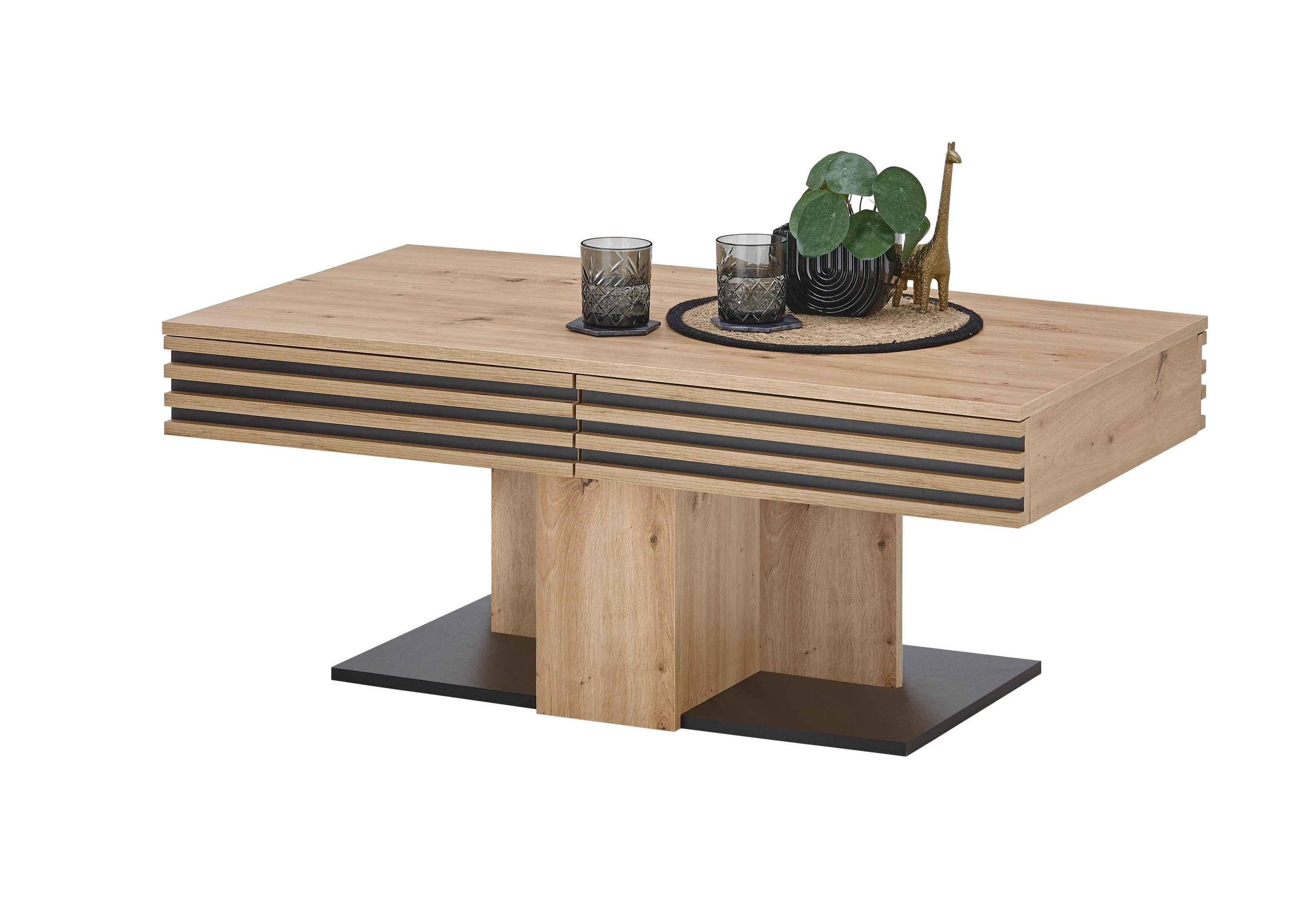 PREISBRECHER Couchtisch Luara, 2 Schübe, Artisan Eiche Dekor, schwarz - 110x44x60 (BxHxT)