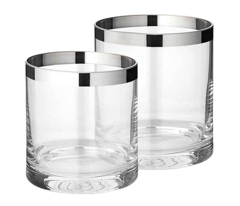 EDZARD Windlicht »Molly« (2er, Set), Höhe 8 und 10 cm, mundgeblasenes Kristallglas mit Platinrand, Kerzenglas, Kerzenhalter