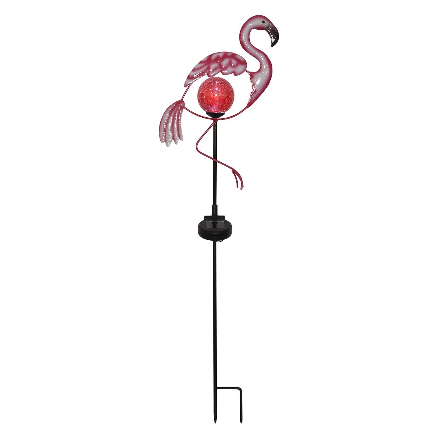 STAR TRADING LED Solarleuchte Flamingo, Solar-Gartenspieß,Flamingo' in Pink, Leuchtkugel aus Bruchglas, Dämme