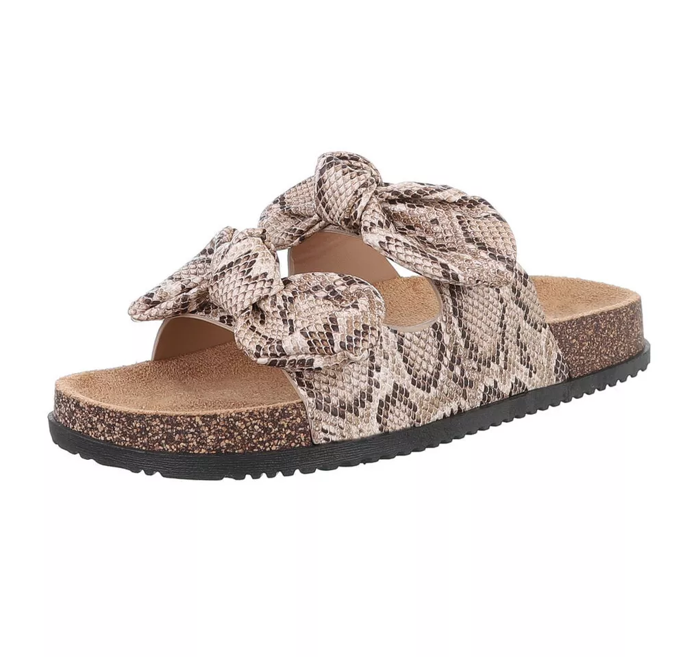 Ital-Design Bequeme Damen-Sandalen mit Bändern für den Sommer Pantolette (89368665) Flach Pantoletten in Beige