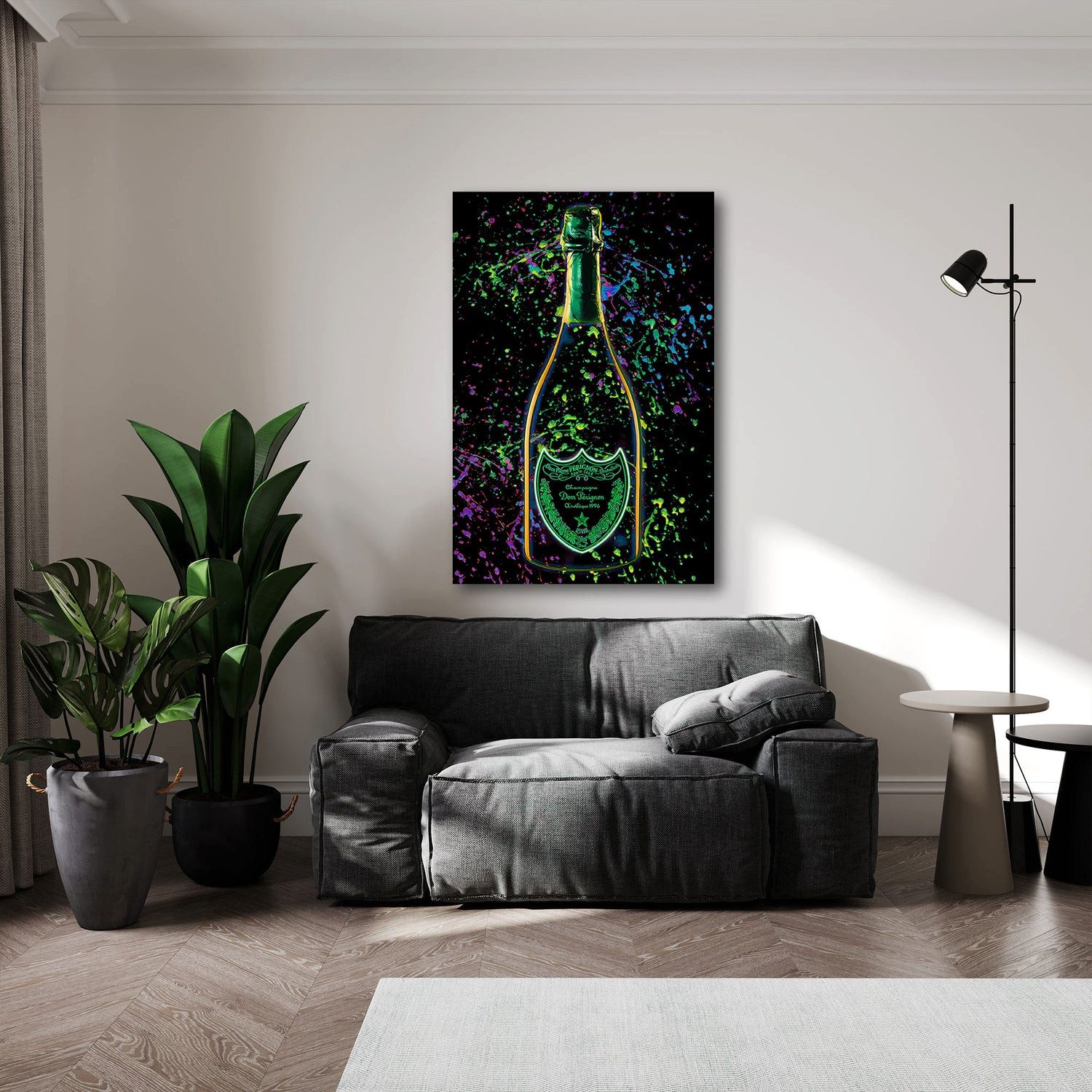 Artedinoi Leinwandbild Pop Art Champagner Neon Farben Wandbild Leinwandbild Kunstdruck XL Wan, Champagner in Neonfarben