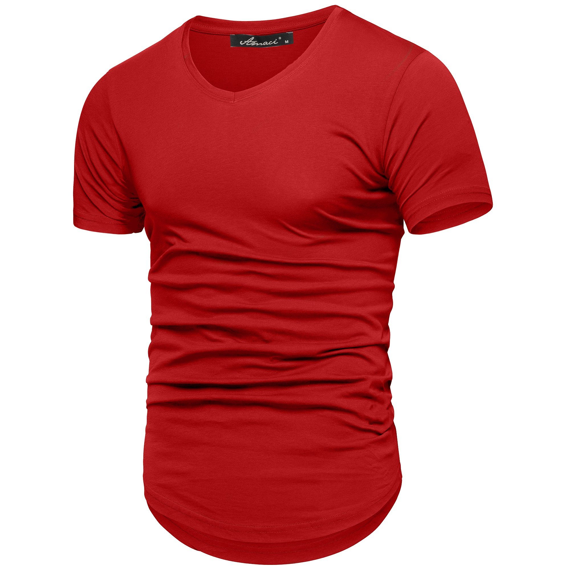 Amaci&Sons T-Shirt BELLEVUE Basic Oversize T-Shirt mit V-Ausschnitt Herren Oversize Vintage V-Neck Basic V-Ausschnitt Shirt Rot