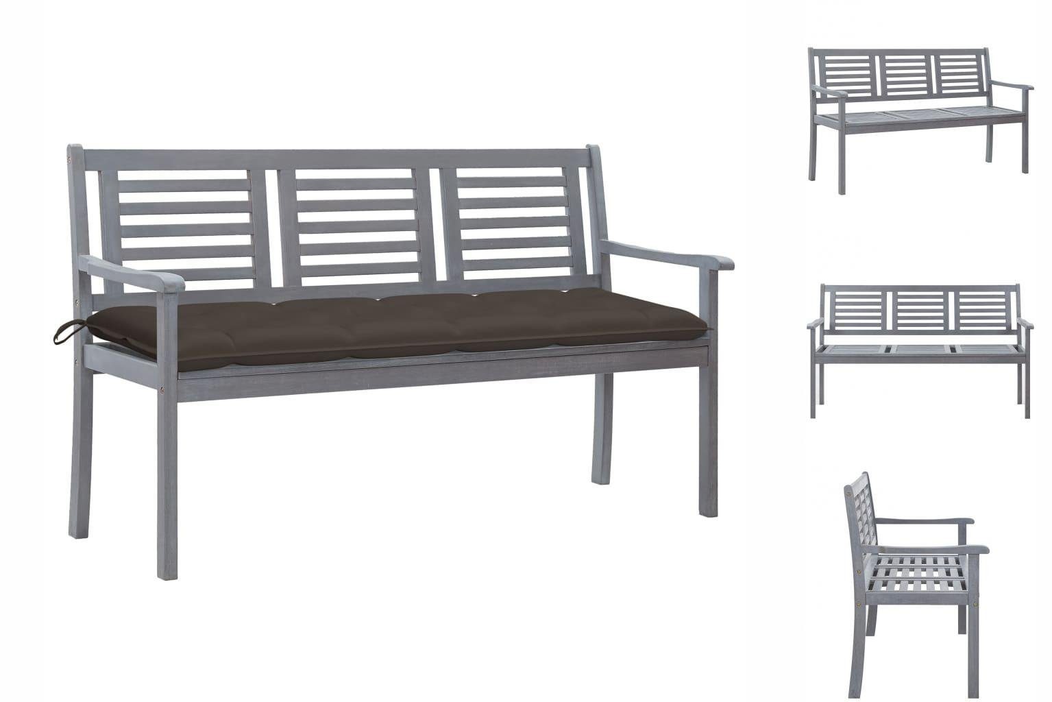 vidaXL Gartenbank 3SitzerGartenbank mit Auflage 150 cm Grau