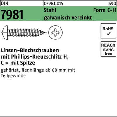 Reyher Blechschraube 100er Pack Blechschraube DIN 7981 LIKO PH C2,9x9,5-H Stahl galv.verz.