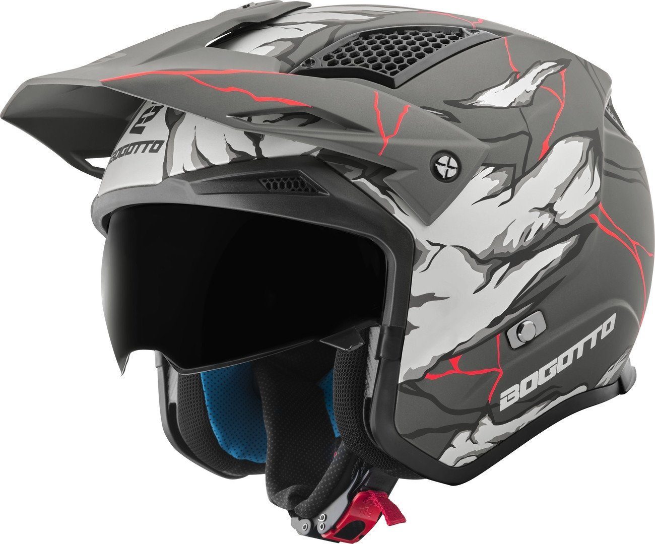 Bogotto Motorradhelm Radic Skulash 22.06 Helm, Herausnehmbares Innenfutter,integriertes Sonnenvisier – Bild 4 von 5