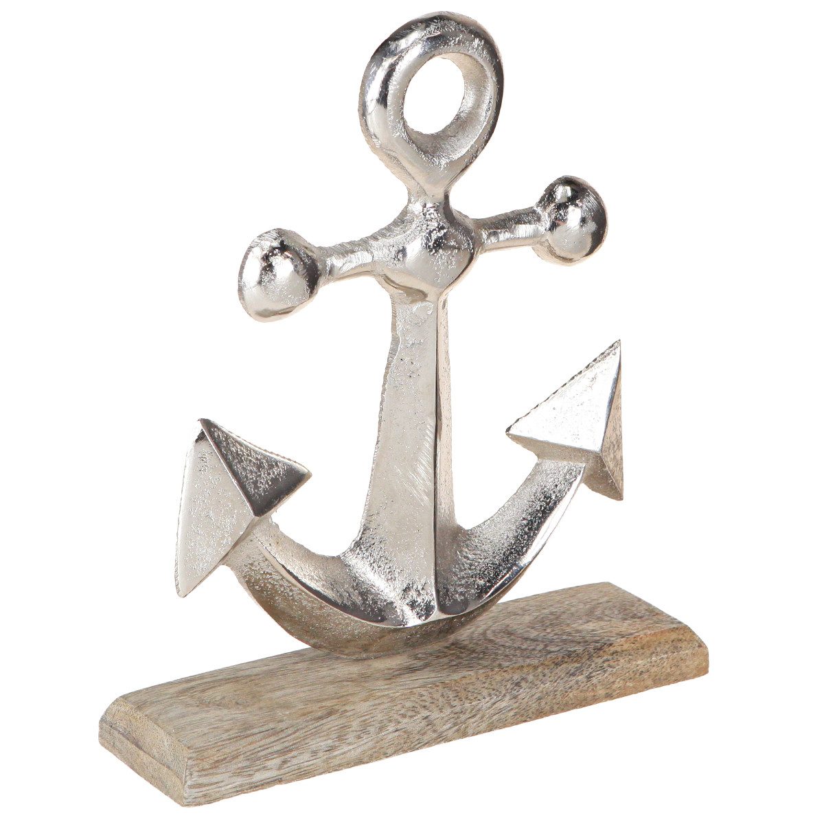 Dekofigur Anker Deko Metall Holzsockel Silber Natur 21cm Maritim