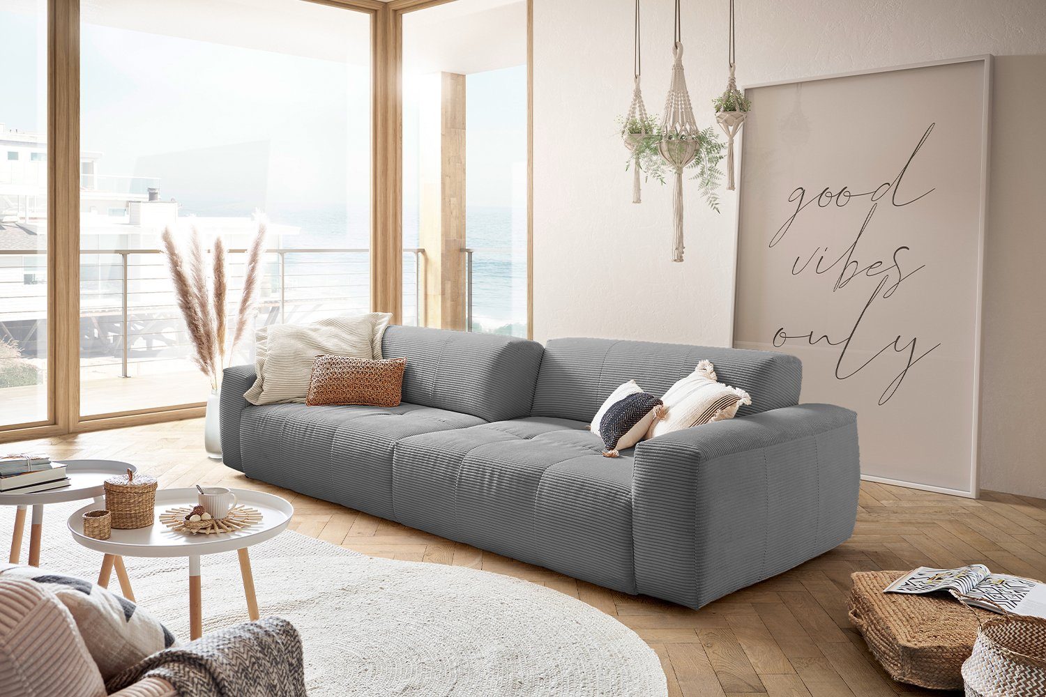 KAWOLA 3-Sitzer PALACE, Big Sofa mit Sitztiefenverstellung Cord versch. Farben grau