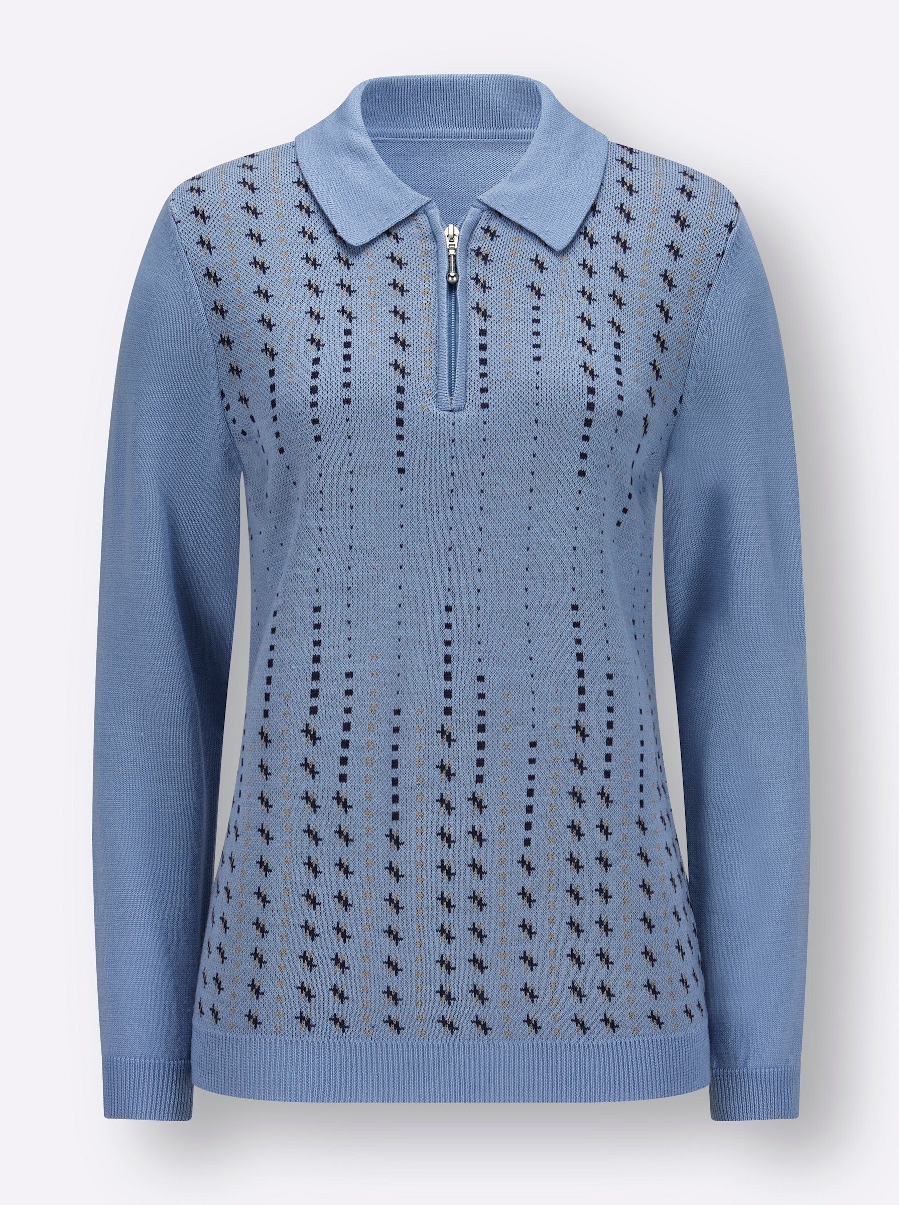 Sieh an! Strickpullover Polopullover Langarm Jacquard, Jersey