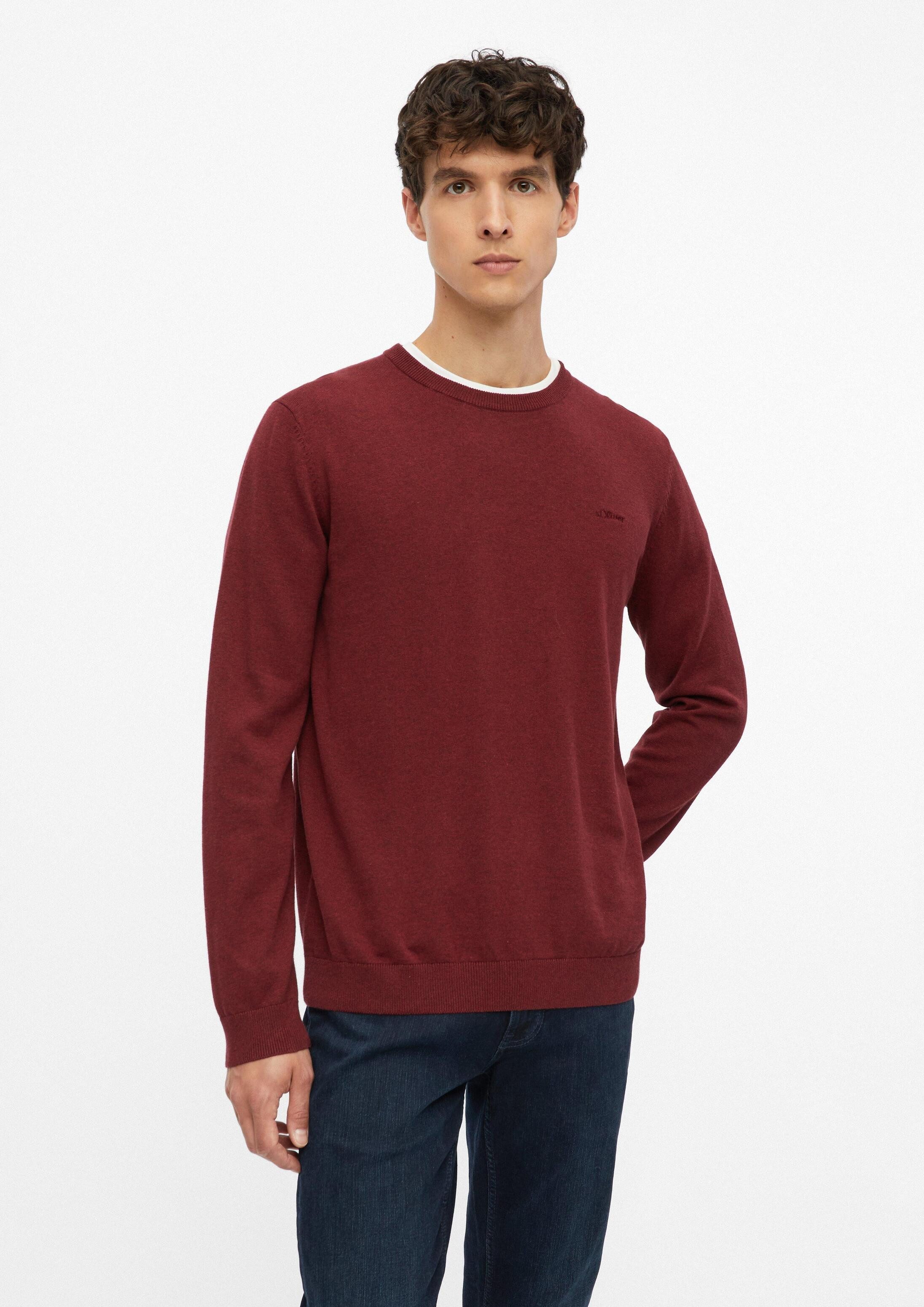 s.Oliver Longpullover Strickpullover Baumwollpullover mit Logo-Stickerei