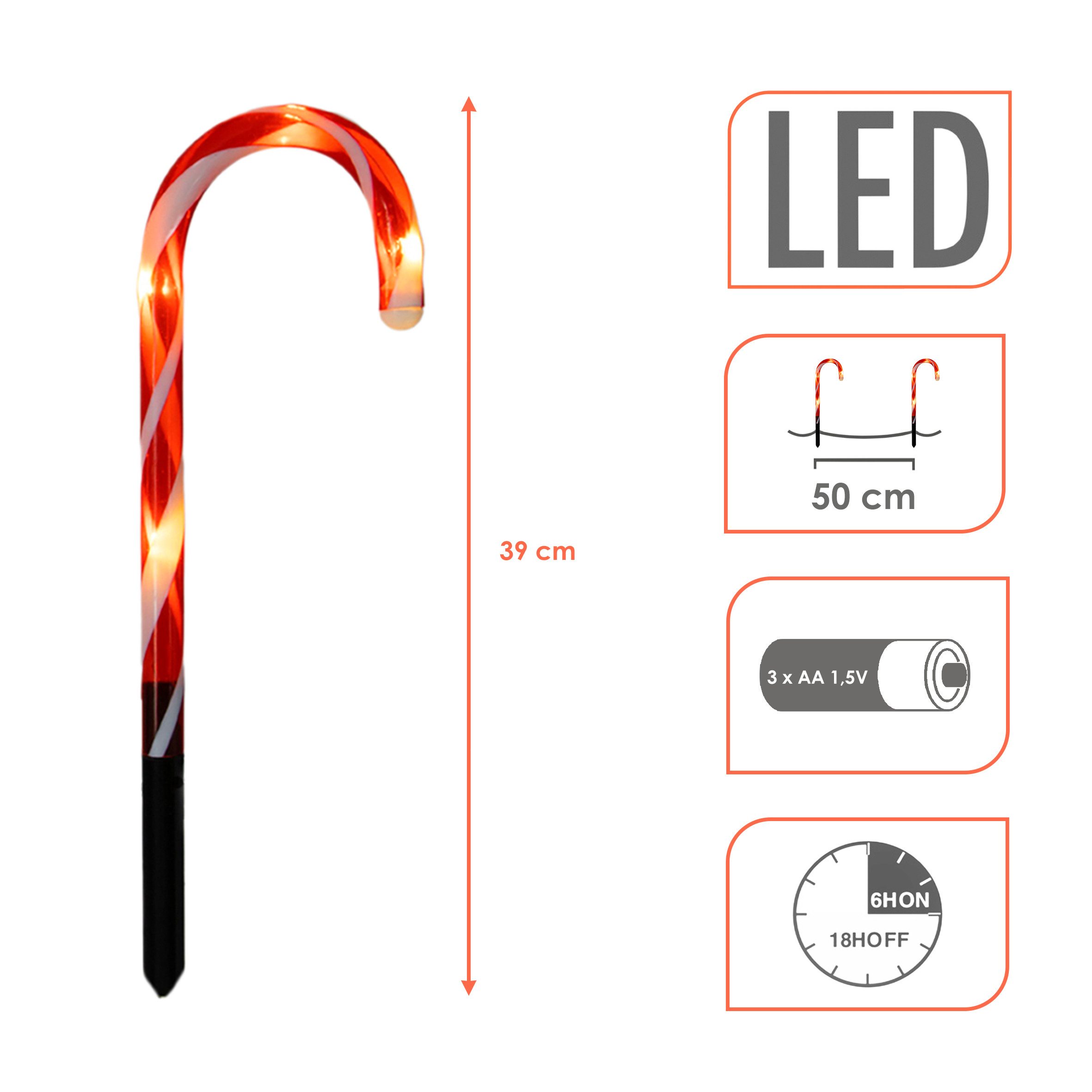 Spetebo LED Dekofigur Zuckerstange Leuchtstecker 38 cm, LED fest integriert günstig online kaufen