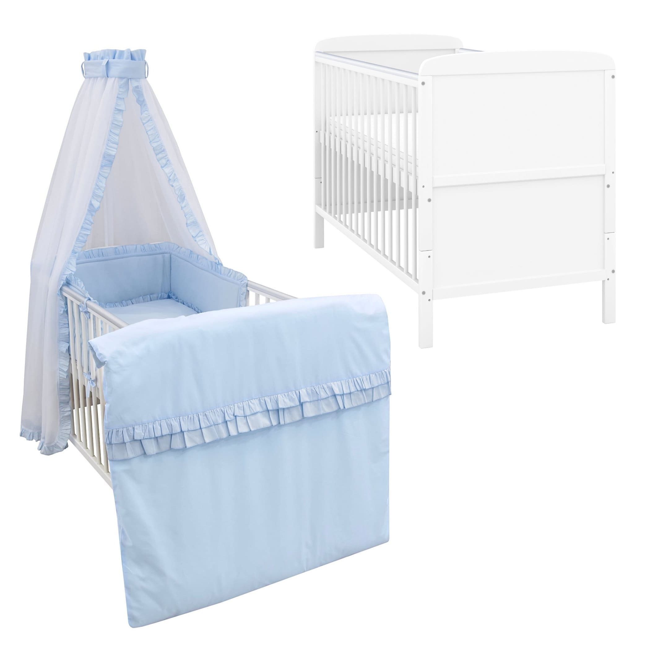 Baby-Delux Komplettbett Babybett Natalie Komplettset Royal Rüsche, 10-tlg., Kinderbett 70x140 cm weiß, Bettset verschiedene Designs