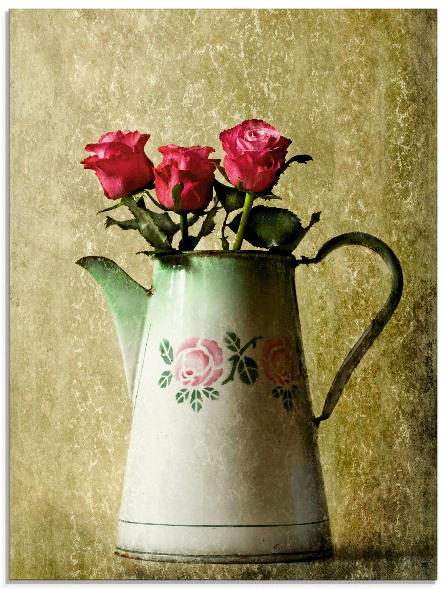 Artland Glasbild »Drei Rosen in einer alten Kanne«, Arrangements (1 Stück)-Otto