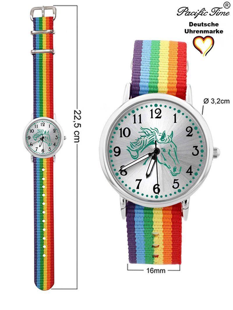 Pacific Time Quarzuhr - Wechselarmband, Regenbogen Pferd und Match türkis Armbanduhr Gratis Design Kinder Versand Mix