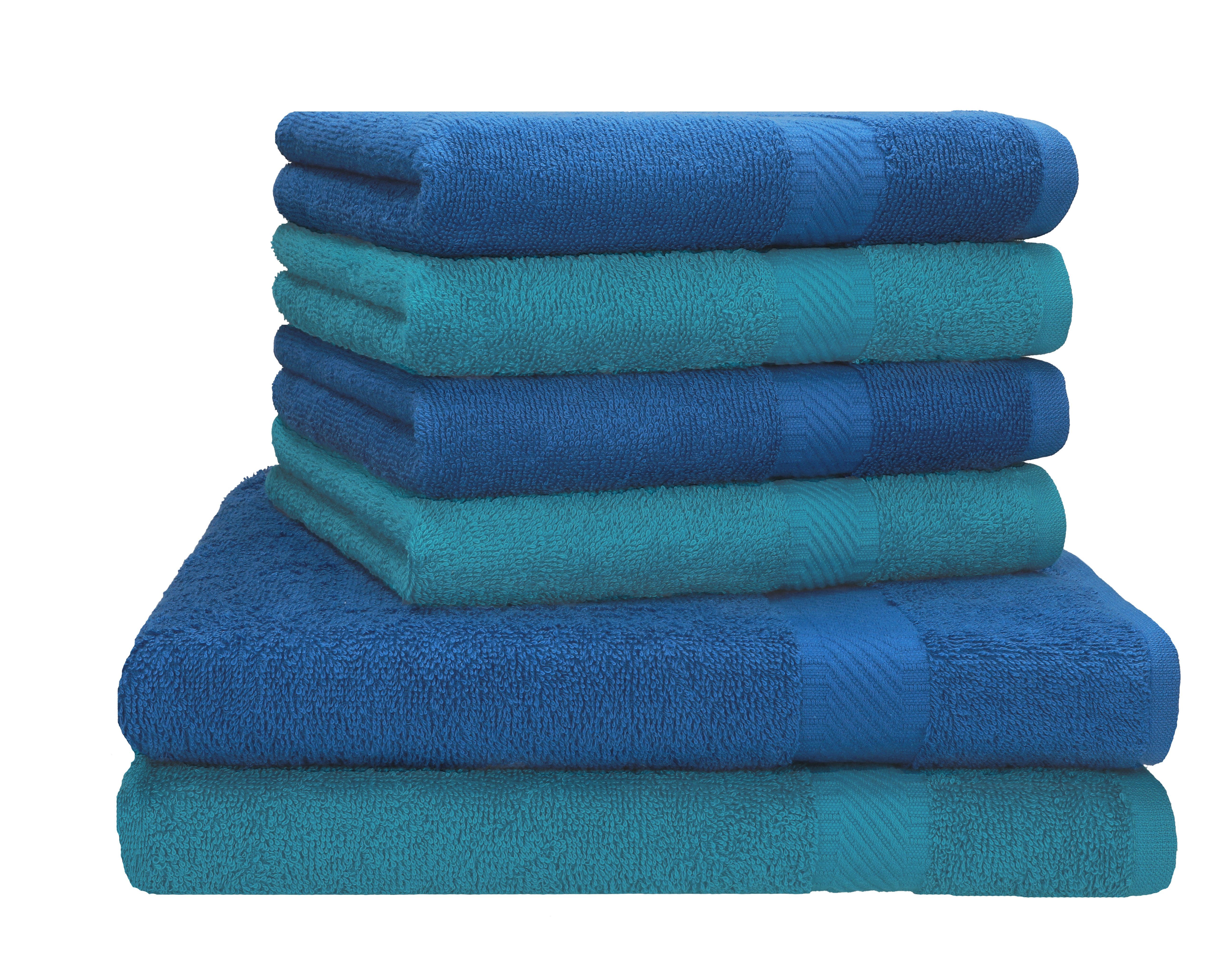 100% Handtücher Handtuch 70x140 Betz cm Liegetücher Baumwolle cm, 4x 2x petrol/blau 6er Palermo Set 50x100
