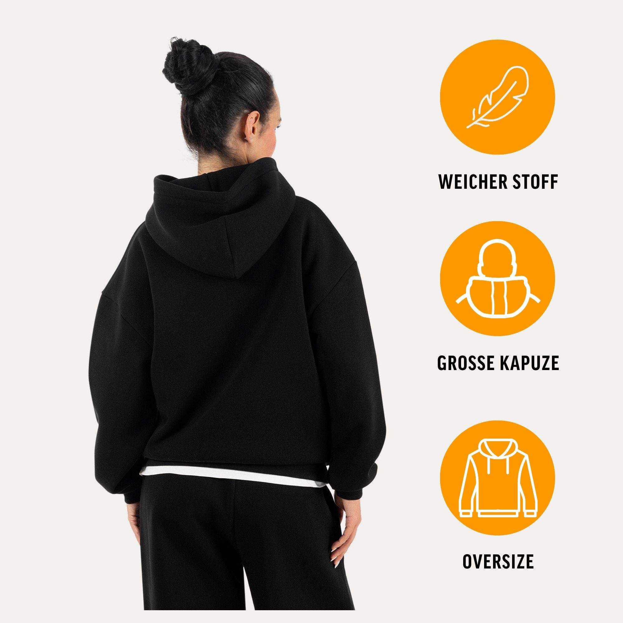 Smilodox Hoodie Thalea Kapuzenpullover Damen Oversize Fit mit Kängurutasche Relaxed Fit, Weiches Sweat Material, Logo-Stitching, Gym & Freizeit