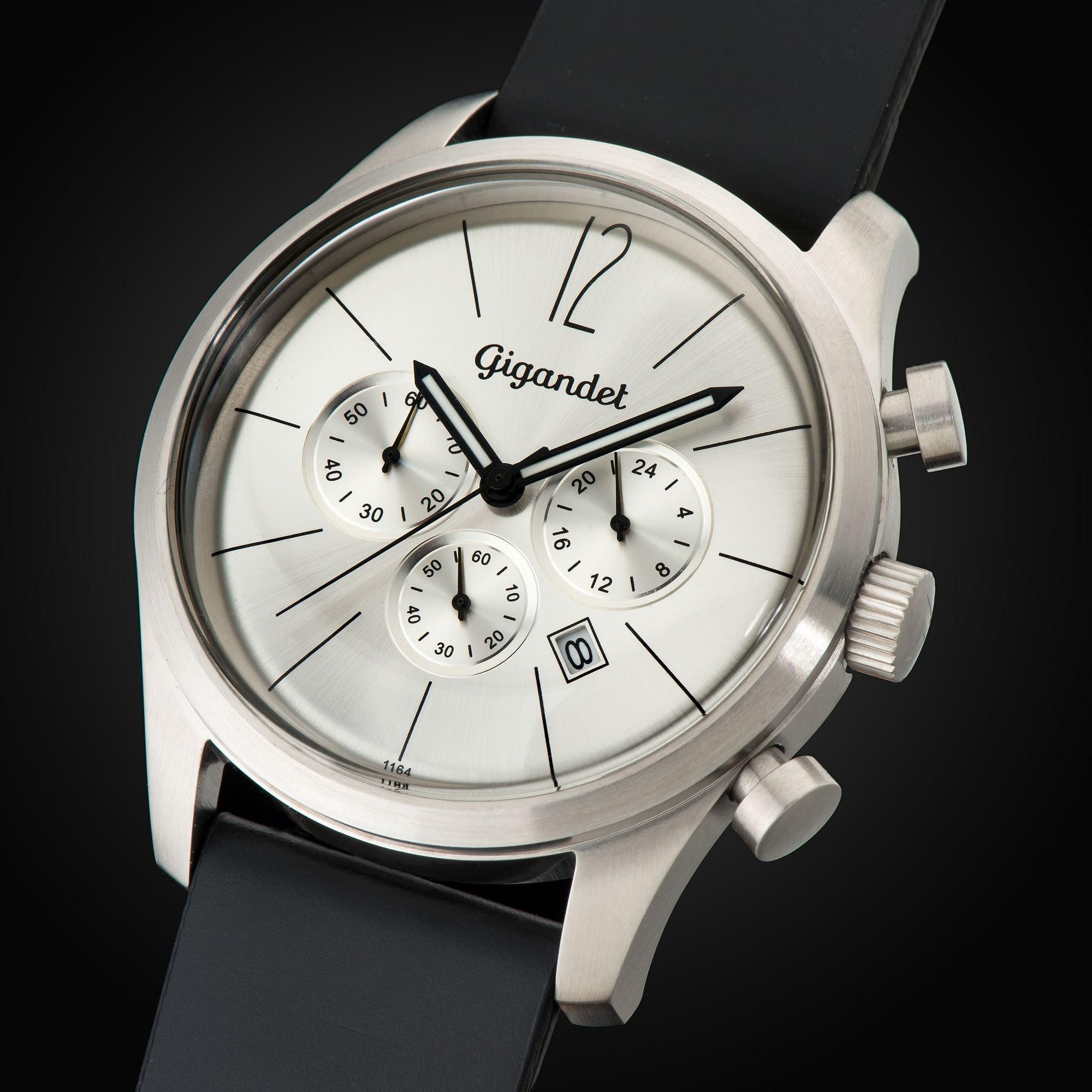 Gigandet Chronograph Armbanduhr, Herrenuhr, Sportuhr, 46mm, ART DECO G13-001, Kunststoffglas, Datumsanzeige, Lederband, 5bar/50m wasserdicht