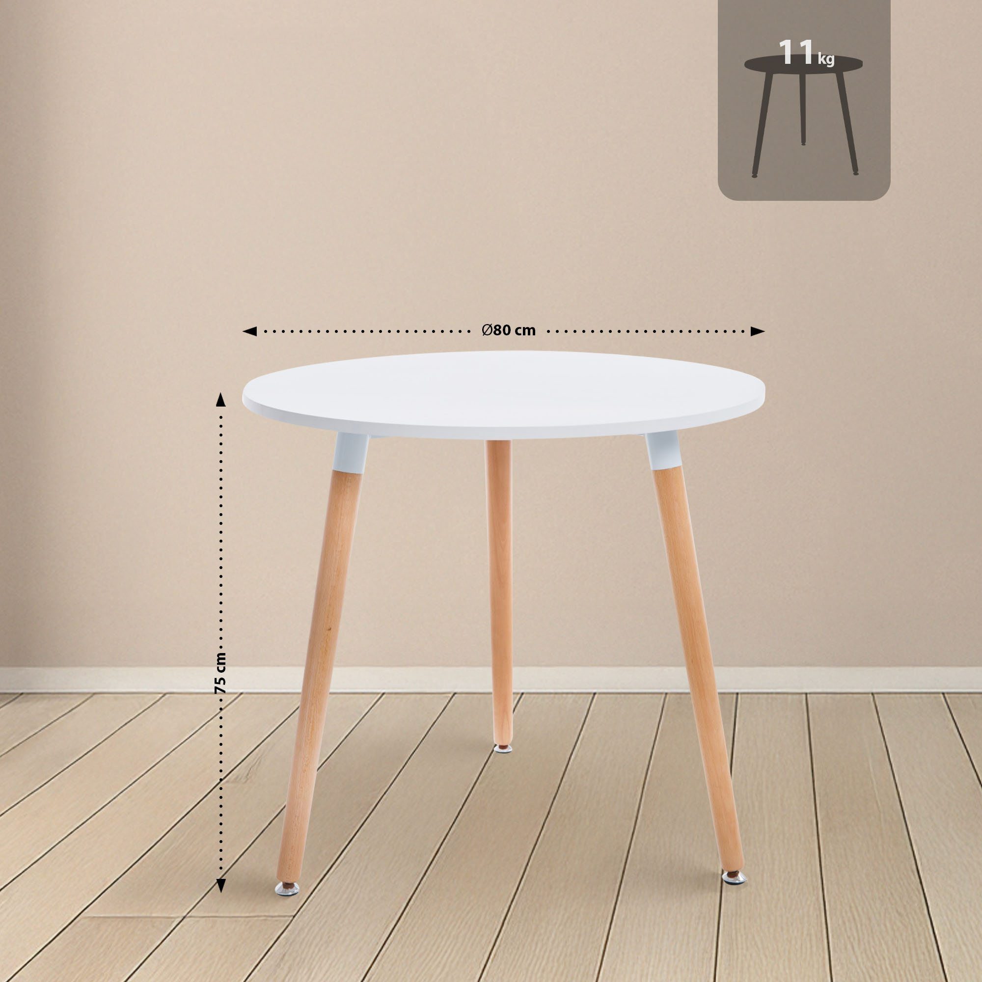 CLP Essgruppe Lansgar, 1 Tisch (80 cm), 4 Stühle mit Sitzpolster, Buchenholz
