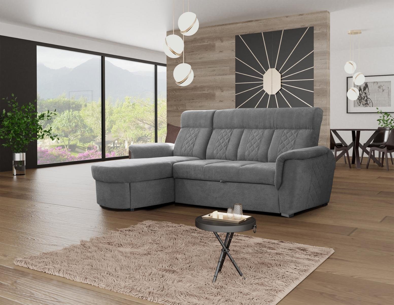 Ecksofa Mit hochwertige Grau Sofas JVmoebel Bettfunktion Design moderne Ecksofa Sofas L-Form, exklusive