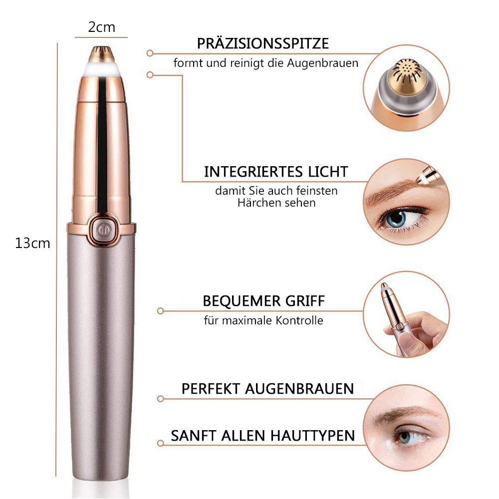 TUWENA Augenbrauenrasierer Elektrische Augenbrauenrasierer, Gesichtshaarentferner für Frauen, Schmerzfreier Damenrasierer Gesicht für Wangen, Kinn, Augenbrauen