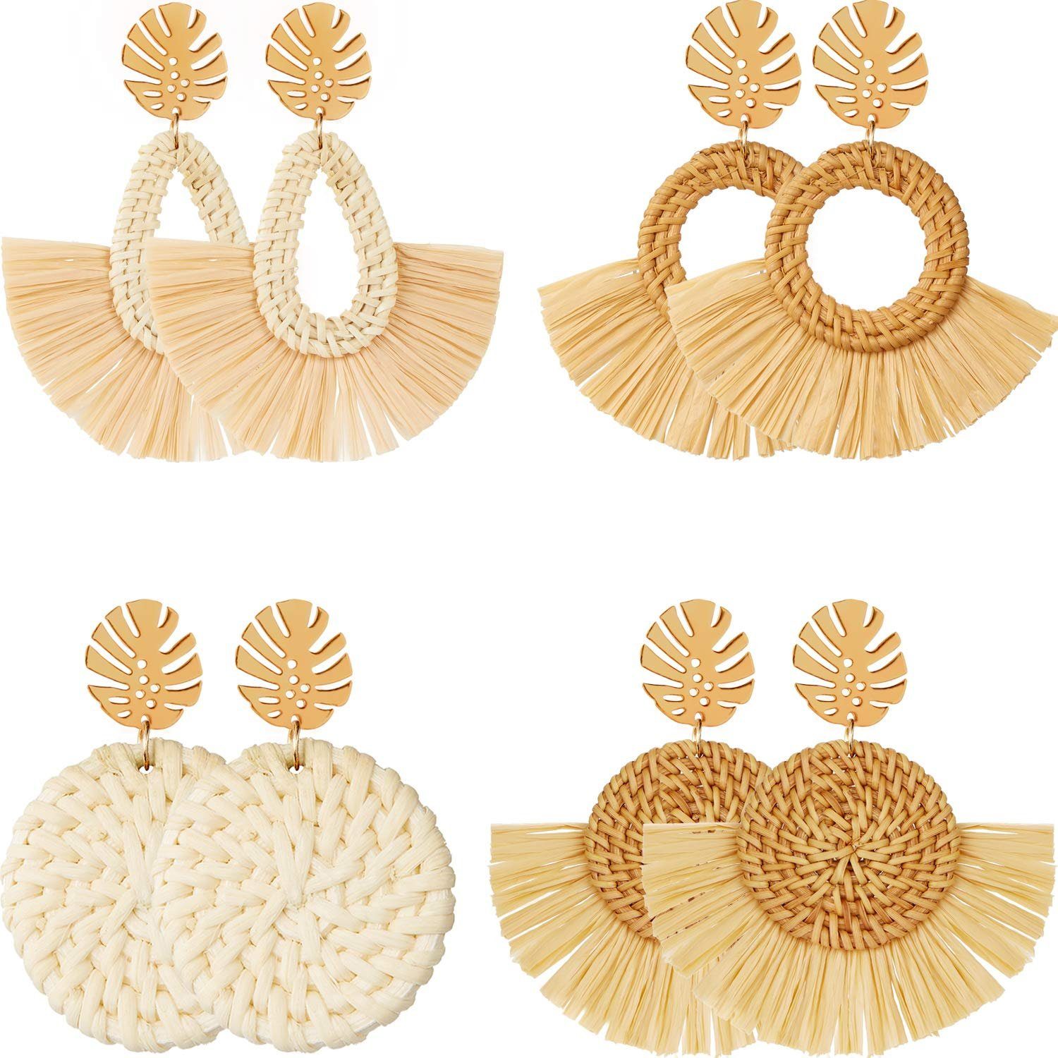 Housruse Ohrhänger-Set »Ohrhänger,4 Paar Rattan-Ohrringe, leichte  geometrische geflochtene Boho-Ohrringe mit Fransen, handgefertigt« online  kaufen | OTTO