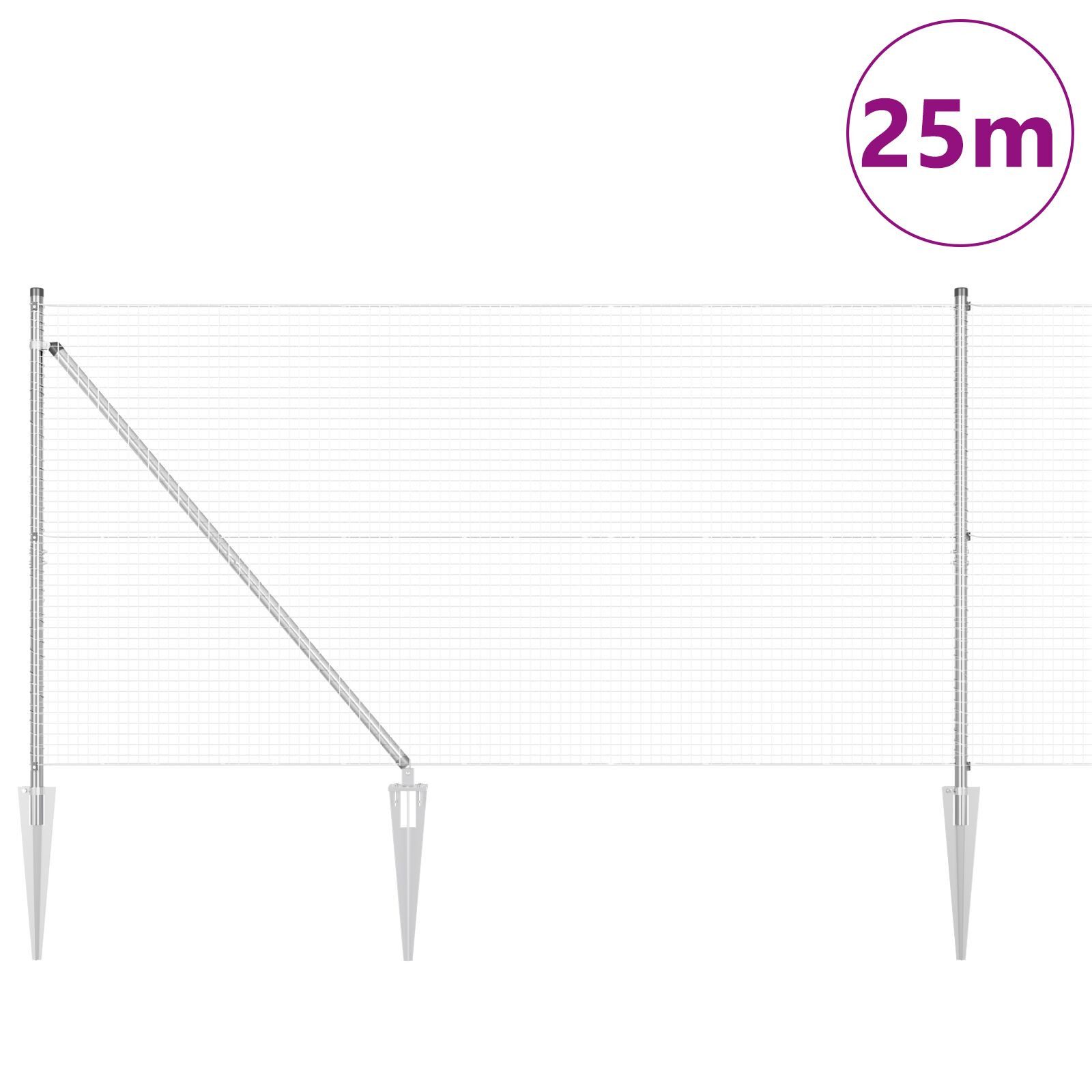 Gartentor Schweißdrahtzaun mit 13 Spitzenpfosten 1,2x25 m aus galvanisiertem Sta