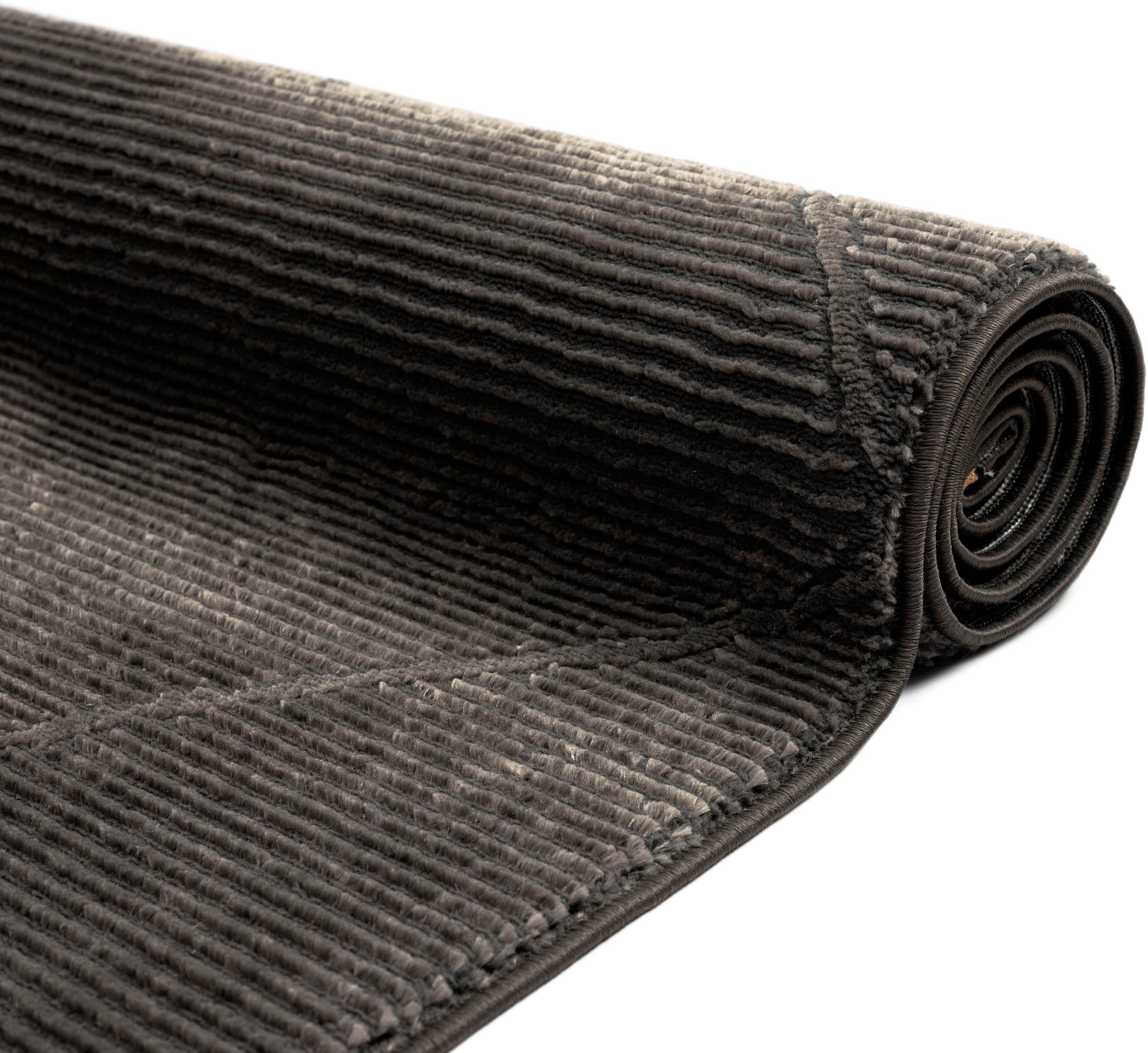 merinos, recyceltem Teppich Struktur, Sign 100% mm, rechteckig, 12 Höhe: 1903, Polyester, Raute, Hoch Wohnzimmer Tief anthrazit