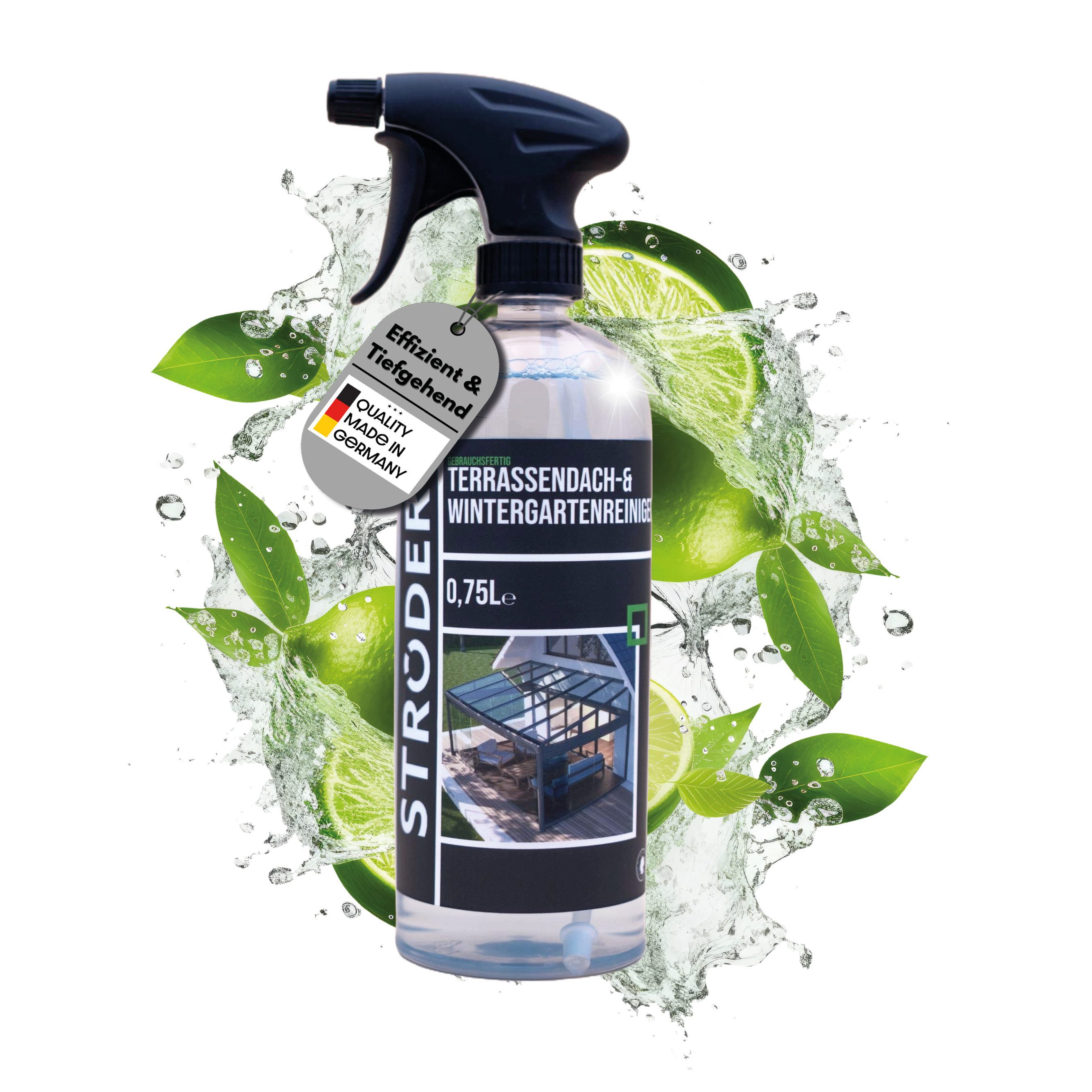 STRÖDER Terrassendach Reiniger, Wintergarten Reiniger I Vordach Reiniger Glasreiniger (Set, [- 1x 750ml Sprühflasche inkl. Sprühkopf für 10m² Hohe Wirksamkeit, Materialfreundlichkeit, Effektiv)