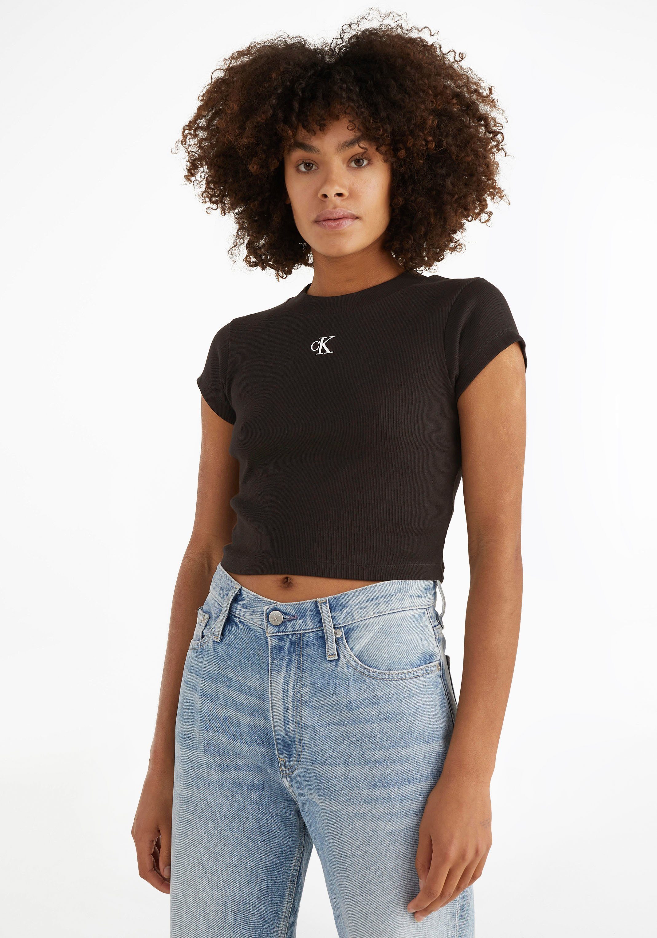 Calvin Klein Jeans Rundhalsshirt »CK RIB CROPPED SLIM TEE« mit CK Logo auf  der Brust online kaufen | OTTO