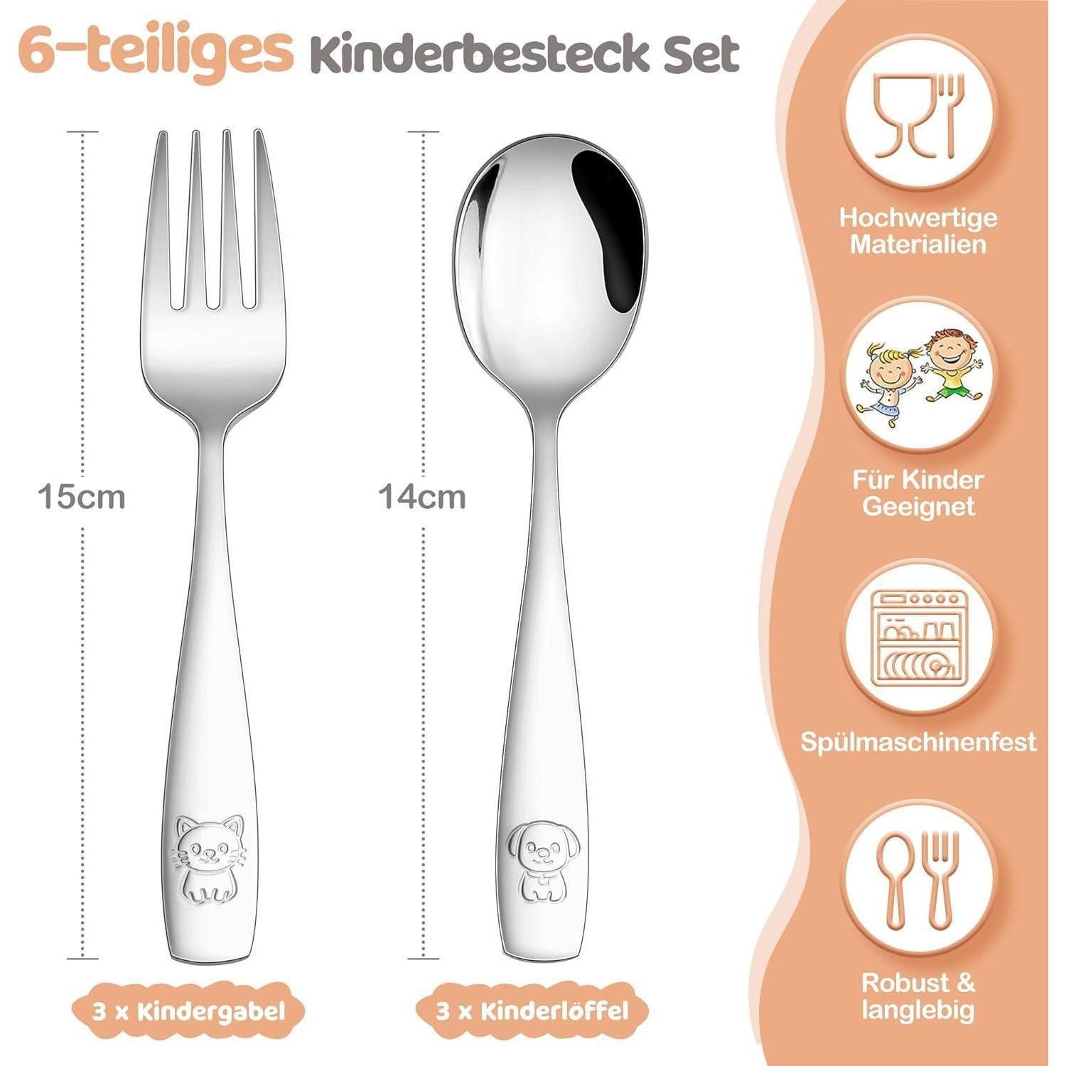 LuxusKollektion Kinderbesteck Kinderbesteck Edelstahl Gravur Gabel Löffel Spülfest 6