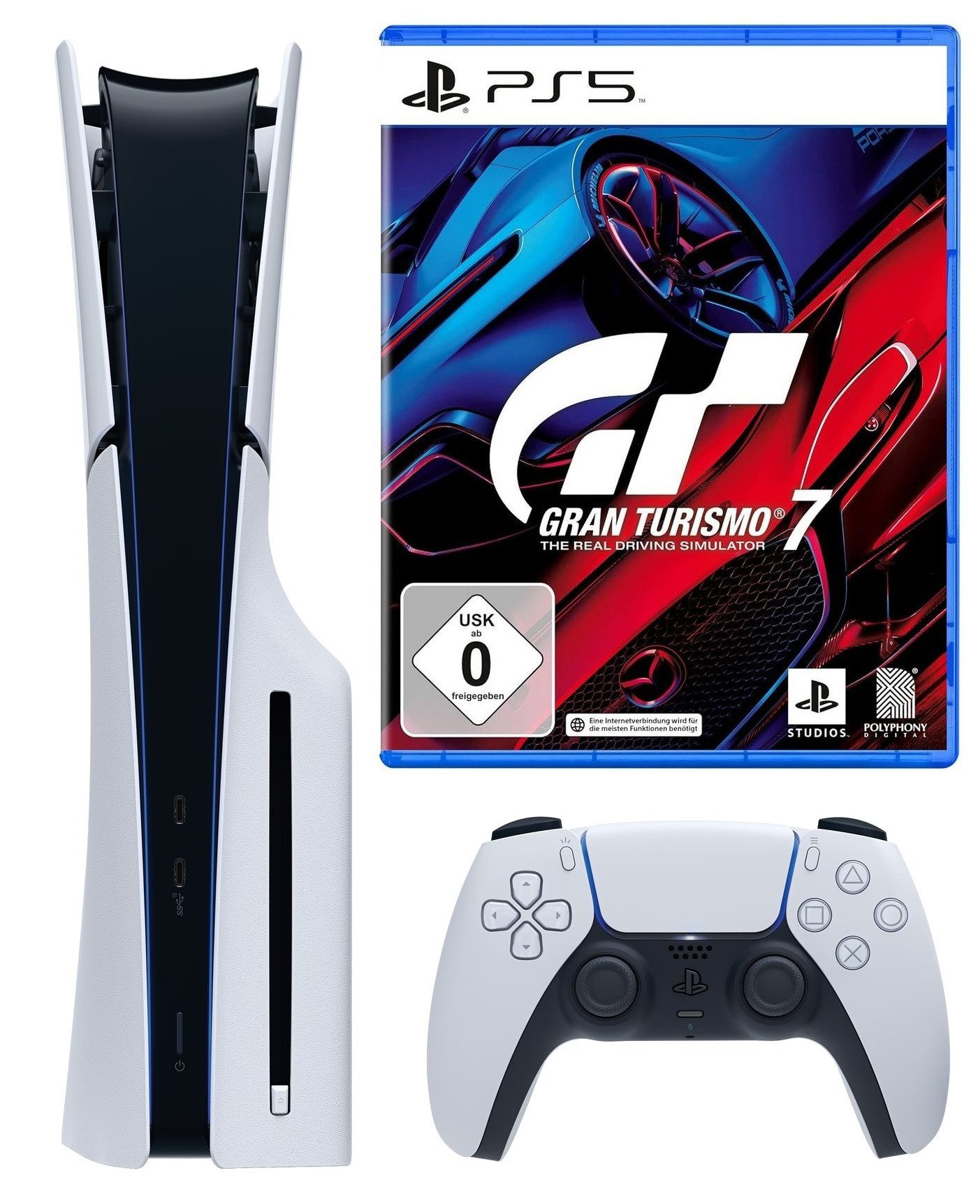 Playstation PS5 Konsole Slim Disk Laufwerk + Gran Turismo 7 Bundle 1TB (Bundle), Bundle Set Console
