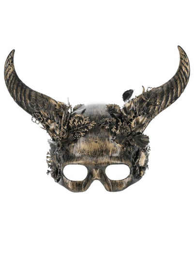 Smiffys Verkleidungsmaske Bronzefarbene Pan Maske, Fantasymaske mit Hörnern und floralen Motiven
