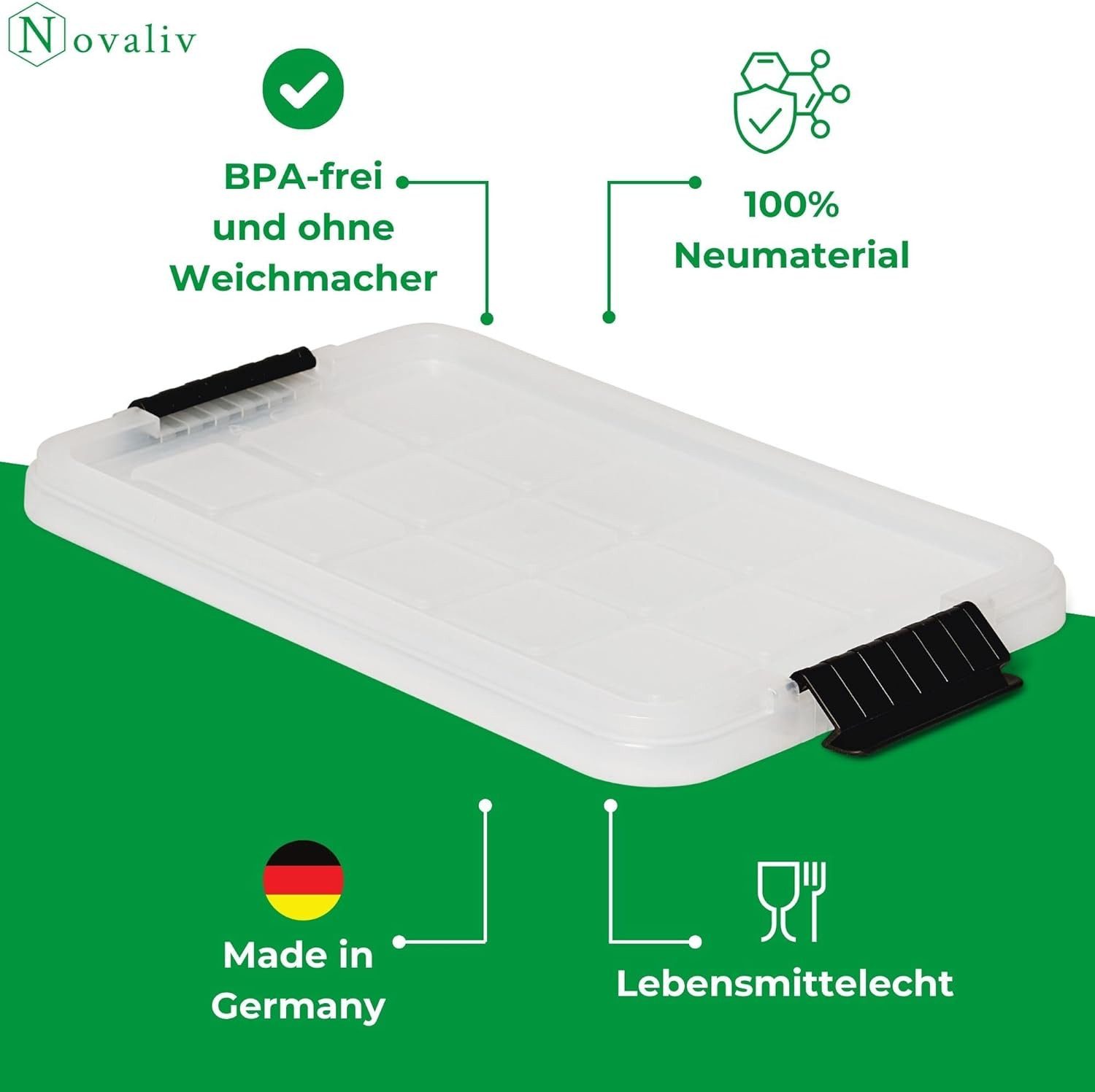 Novaliv Aufbewahrungsbox 30531-1 (1 St), Novaliv 1x Ersatzdeckel 5 Liter mit Clipverschluss 25x15 cm Transparen