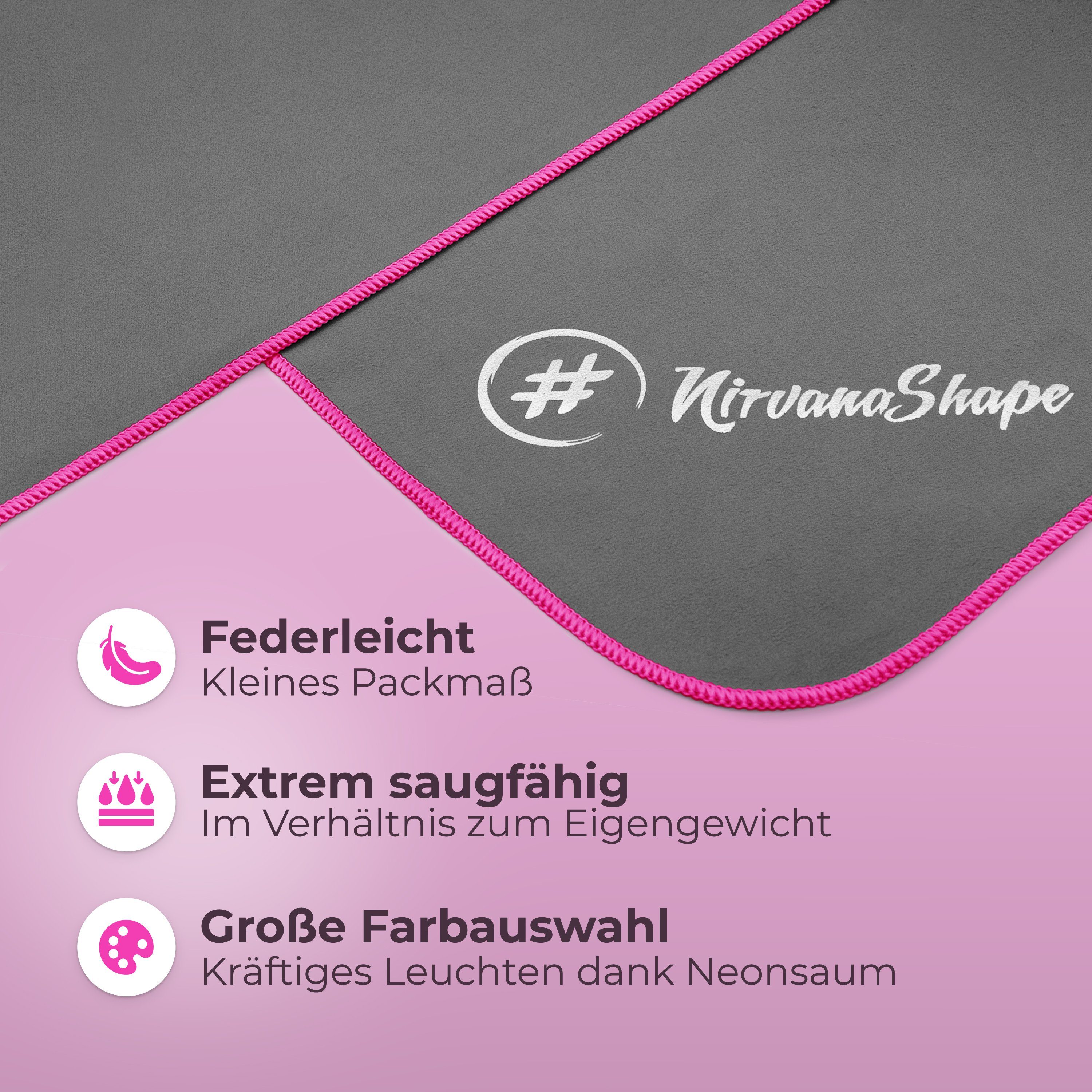 NirvanaShape Sporthandtuch Mikrofaser Handtuch, Badehandtuch, Reisehandtuch, Sporthandtuch, saugfähig, leicht, schnelltrocknend, für Reisen, Fitness, Yoga, Sauna