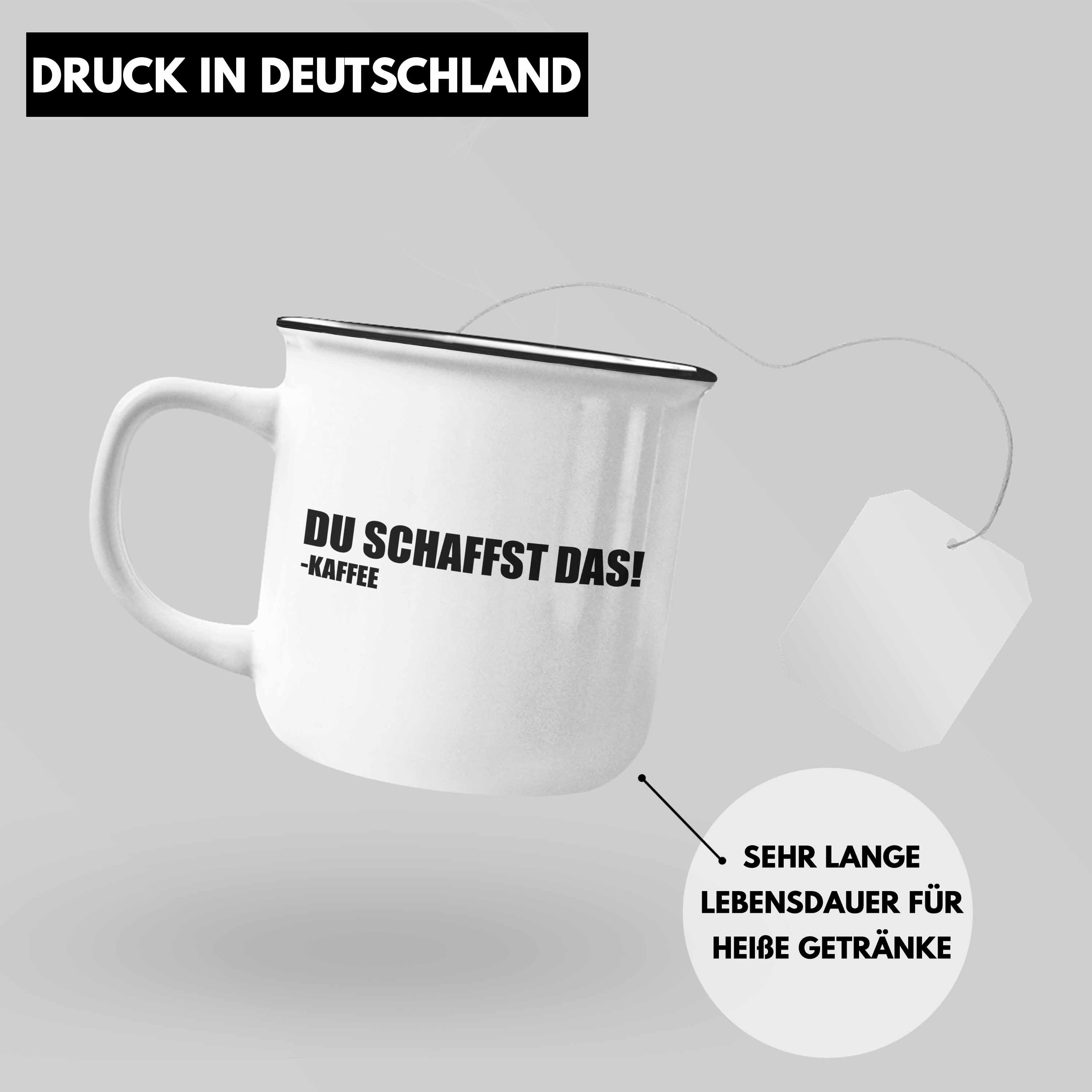 Büro Spruch Schaffst Thermotasse Emaille Du - Trendation Kaffeeliebhaber Das Trendation - Geschenk - Lustige Tasse Kaffee Sprüche Tasse KaffeeEmaille mit Witzige Silber