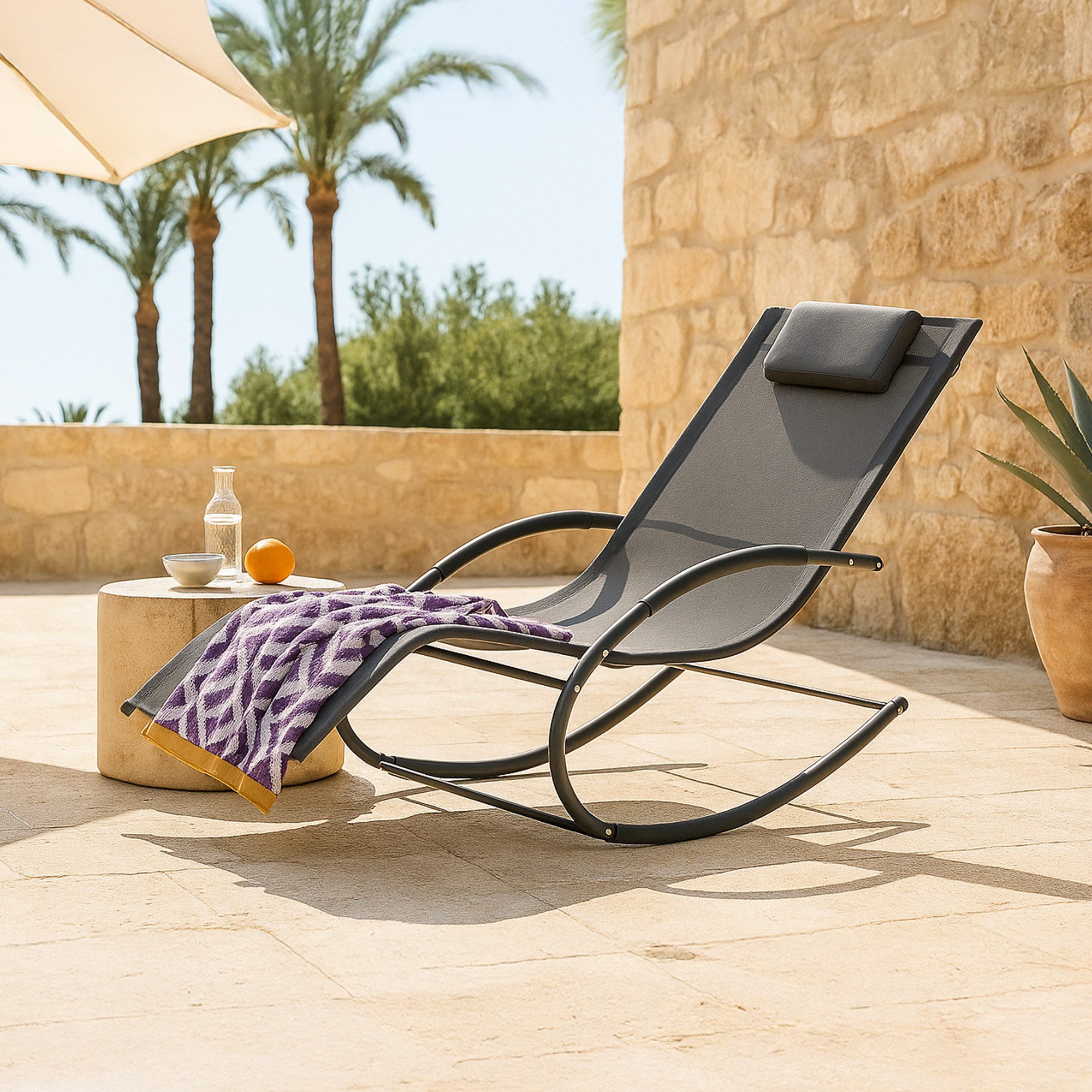 en.casa Gartenliege, Schaukelliege Tarent 174 x 63 x 88 cm Dunkelgrau