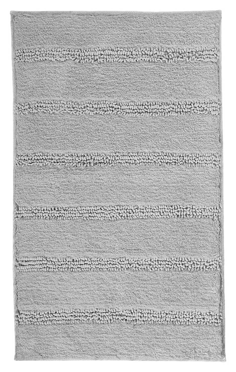 Badematte MONROVIA, 70 x 120 cm, Platinfarben, Gestreift, Höhe 23 mm, rutschhemmend beschichtet, fußbodenheizungsgeeignet, Polyester, rechteckig