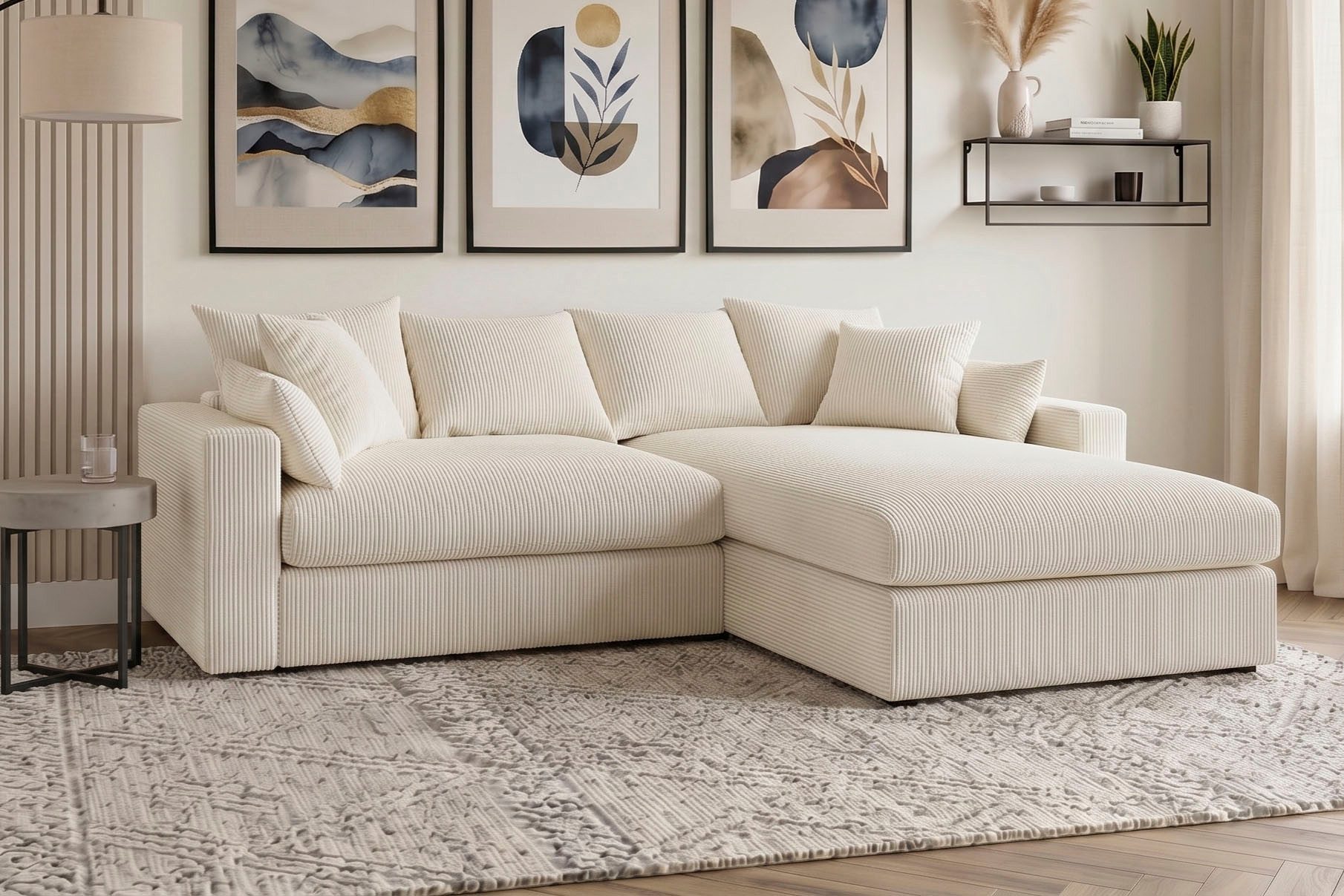 OTTO home Ecksofa Cosy Lounge L-Form, Breite 268 cm, Mega-Sofa mit Cordstoff bezogen, mit Federkern & 5 Zierkissen