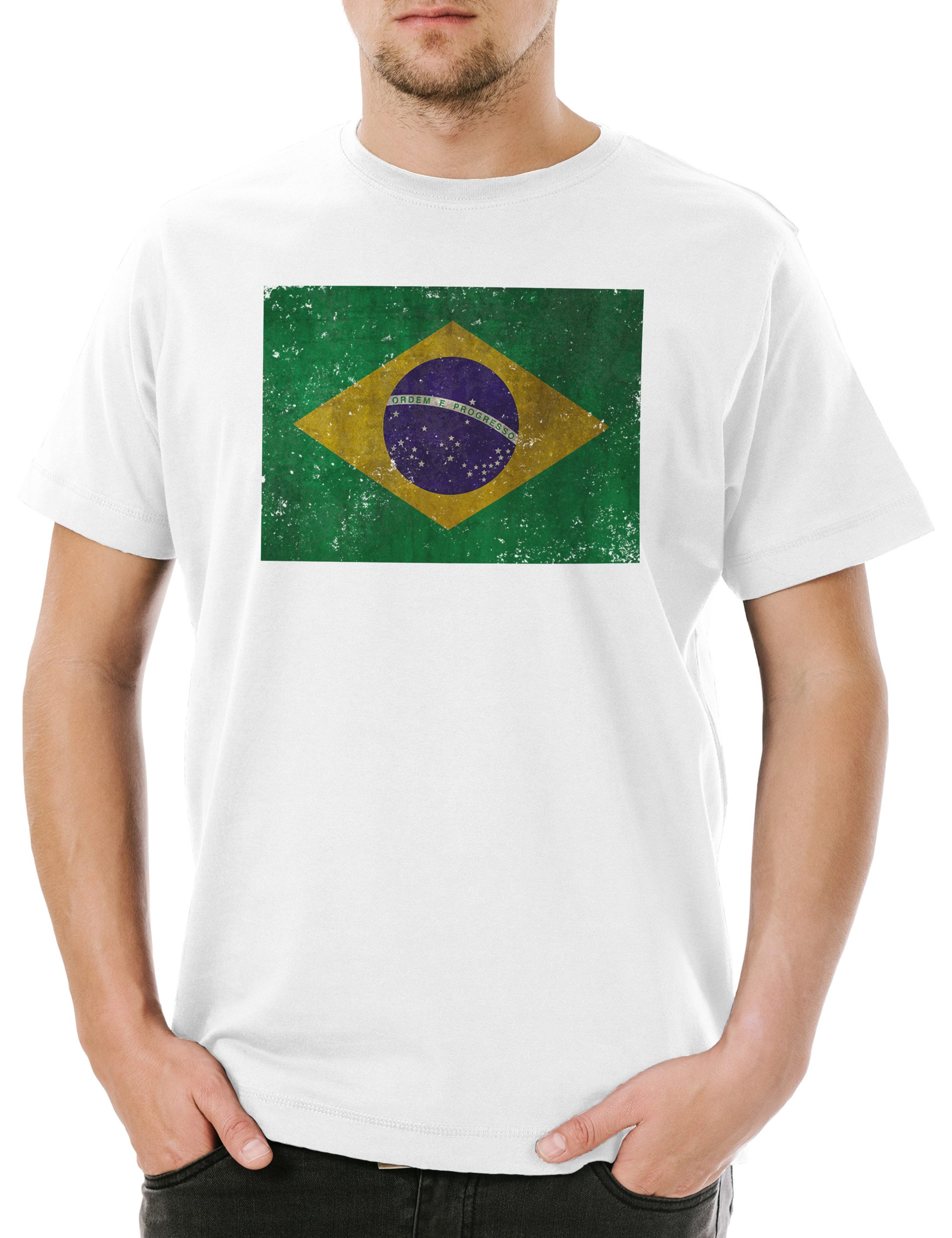 Print-Shirt Brazil Flag Vintage Logo Herren T-Shirt Brasil Brasilien Banner Fahne