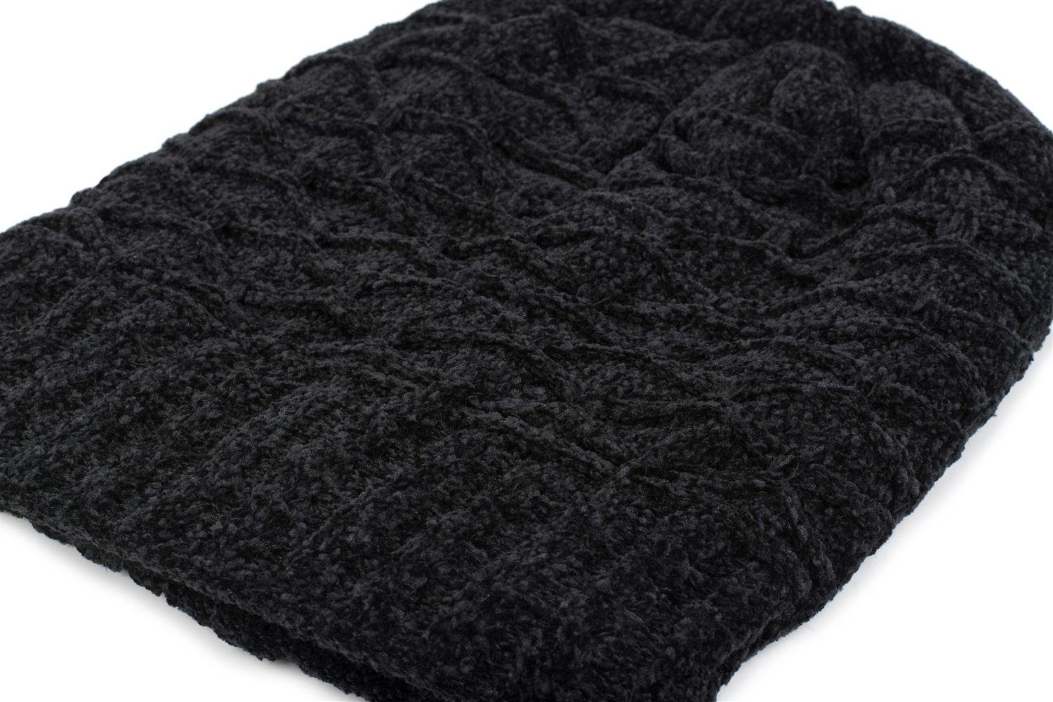 Strickmütze Waben Chenille Schwarz Muster mit Mütze Beanie (1-St) styleBREAKER