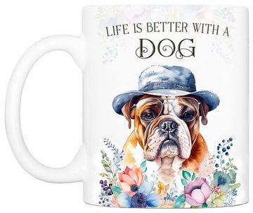 Cadouri Tasse ENGLISCHE BULLDOGGE - Kaffeetasse für Hundefreunde, Keramik, mit Hunderasse, beidseitig bedruckt, handgefertigt, Geschenk, 330 ml