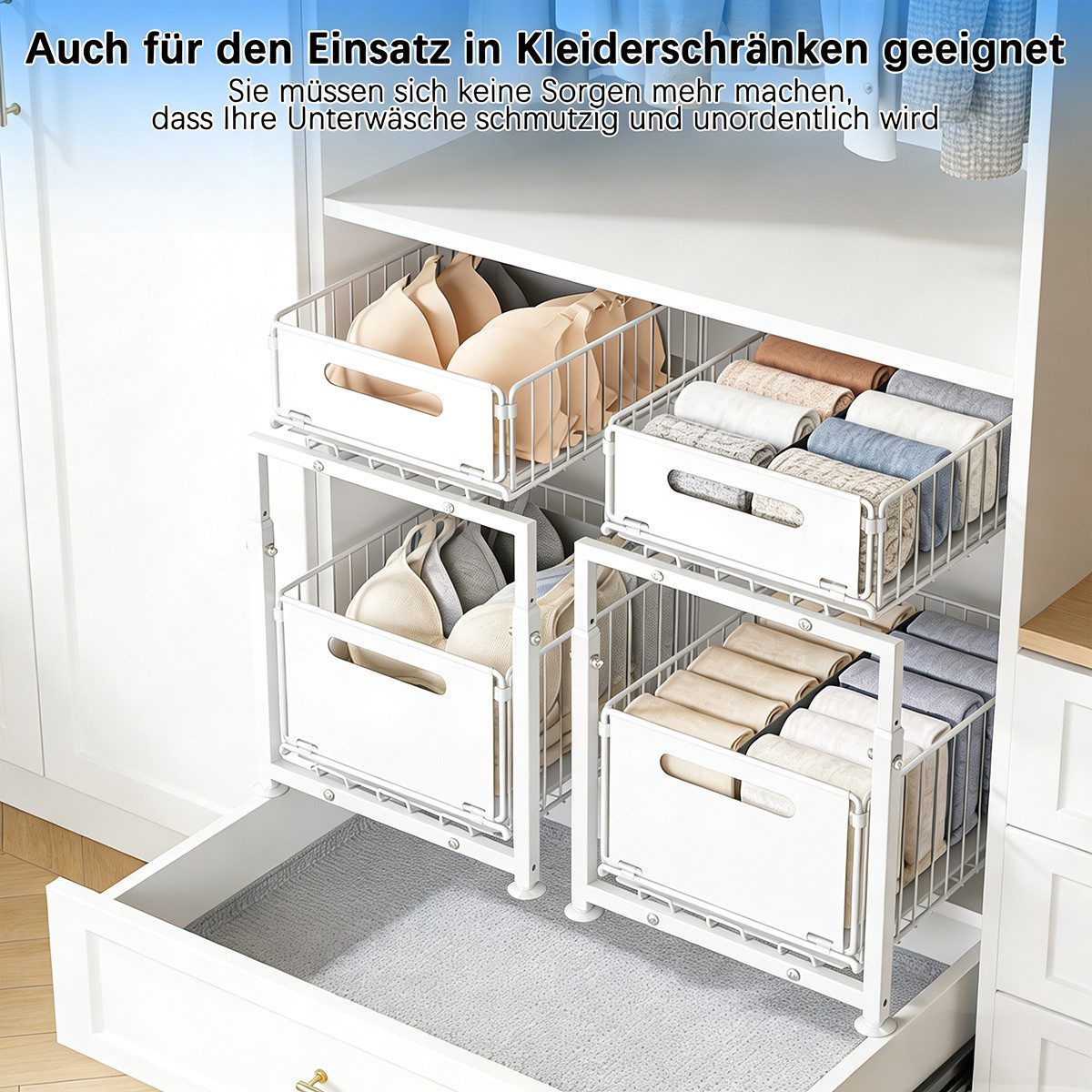 PFCTART Küchenorganizer-Set Metall Organizer für Küchenschrank – 2 Ebenen, Unterspüle, (Set, 1-tlg., Für Küche/Bad, Schwarz – Ohne Bohren montierbar), Höhenvers – Bild 2 von 5
