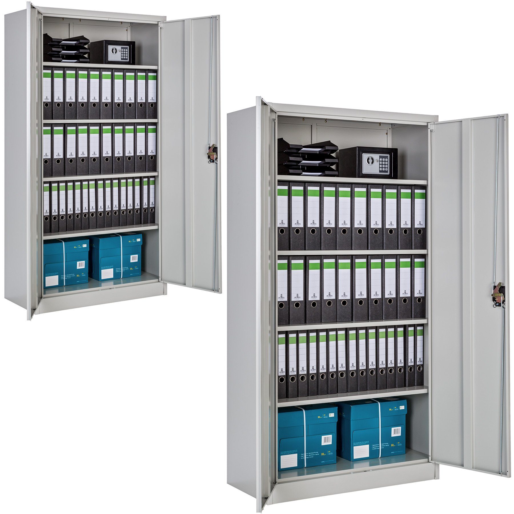 tectake Aktenschrank (2er Set, 2-St., inkl. Schlüssel) aus pulverbeschichtetem Stahl