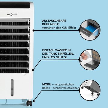 MAXXMEE Luftbefeuchter Luftkühler 80W kühlen, befeuchten & ionisieren der Raumluft, Wasserkühlung, Leichtlaufrollen, Ventilator, Fernbedienung, Air Cooler