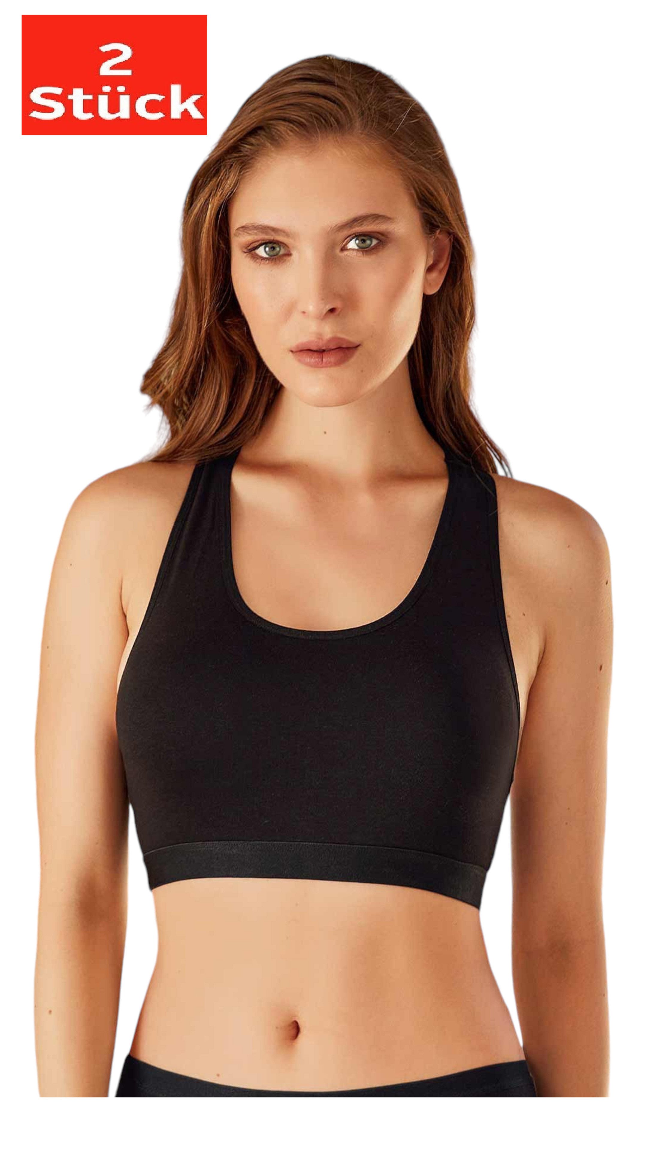 DDOnlineShop Sport-BH Sports Bra Bustier BH Damen Schwarz Weiß A-2643 (Spar-Set, 2-tlg., 2 Stück) superweich und ultraleicht, Premium Qualität