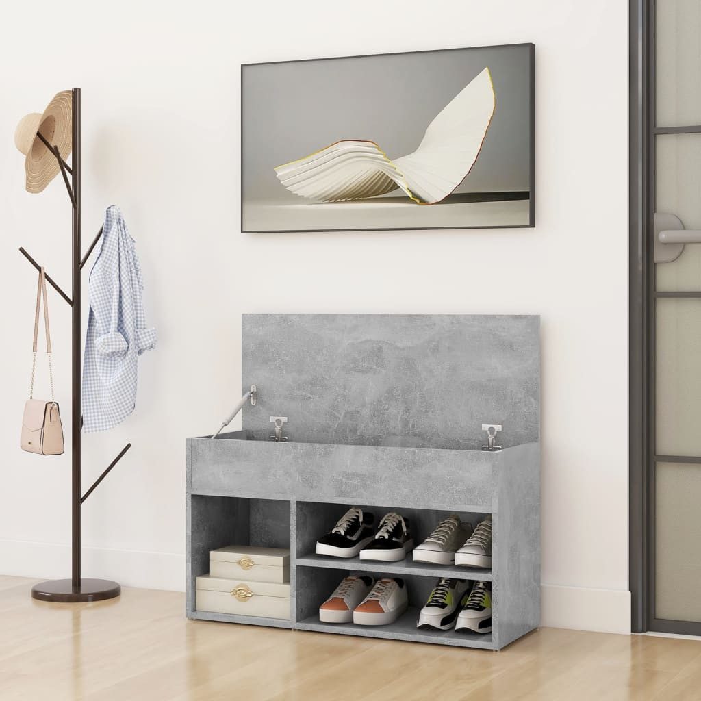 furnicato Schuhbank Betongrau 80 x 30 x 45 cm mit Stauraum (1-St), Sitzbank mit Einlegeböden, Truhe und Ablage für dein Zuhause