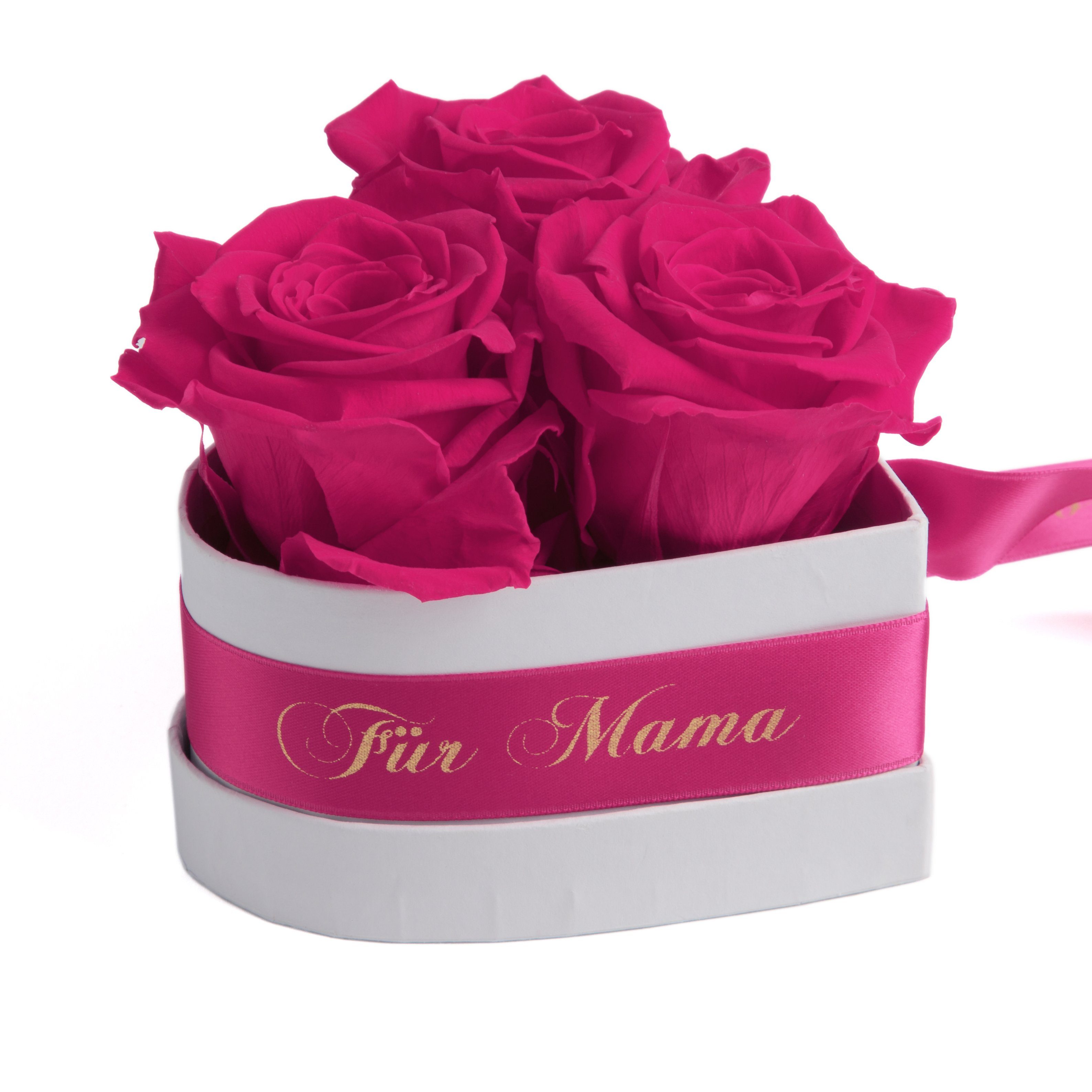 Kunstblume Rosenbox Herz 3 Infinity Rosen Mama, ich hab Dich lieb Geschenk Rose, ROSEMARIE SCHULZ Heidelberg, Höhe 10 cm, echte Rosen haltbar bis zu 3 Jahre Pink