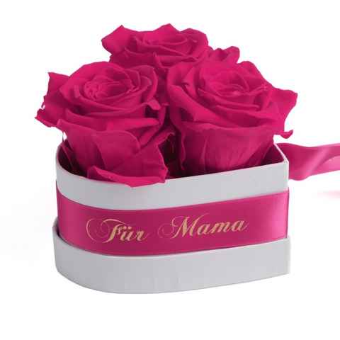 Kunstblume Rosenbox Herz 3 Infinity Rosen Mama, ich hab Dich lieb Geschenk Rose, ROSEMARIE SCHULZ Heidelberg, Höhe 10 cm, echte Rosen haltbar bis zu 3 Jahre
