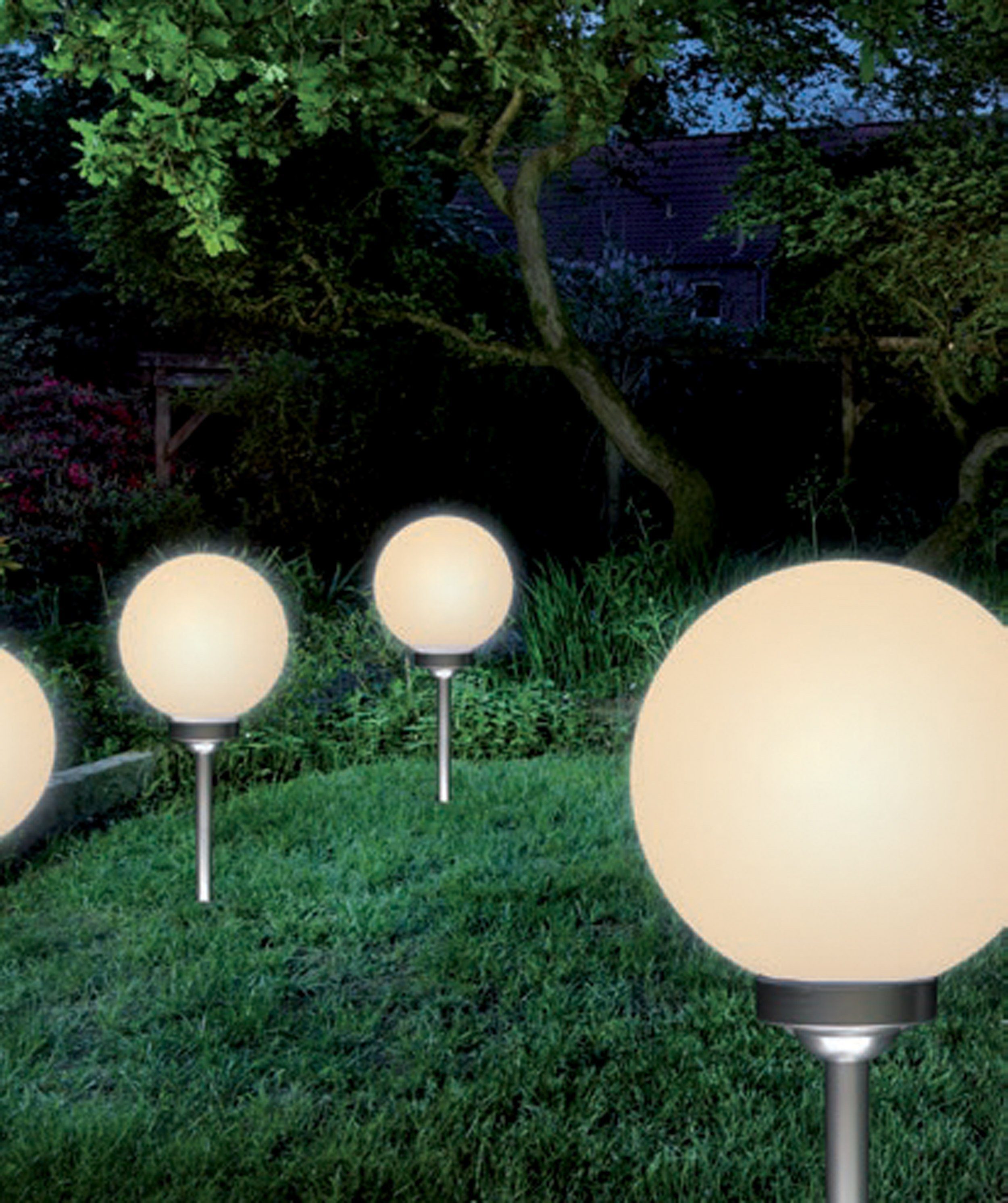 kamelshopping LED Solarleuchte Solar Kugelleuchte / Gartenkugel für Aussen mit LED Beleuchtung, LED fest integriert, Warmweiß, inkl. austauschbarem 600 mAh Akku – Bild 3 von 4