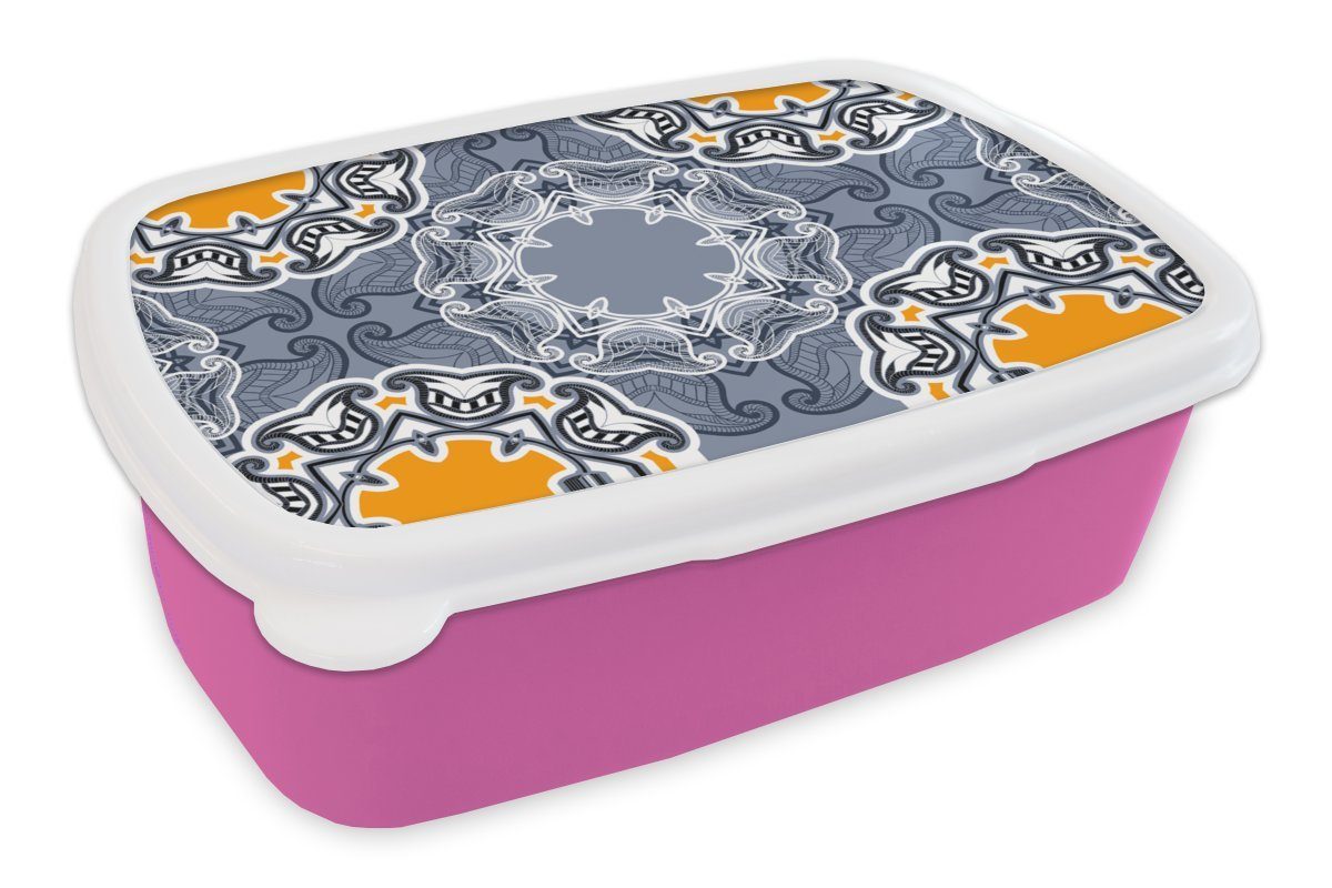 MuchoWow Lunchbox Winter - Abstrakt - Blumen - Design, Kunststoff, (2-tlg), Brotbox für Erwachsene, Brotdose Kinder, Snackbox, Mädchen, Kunststoff rosa